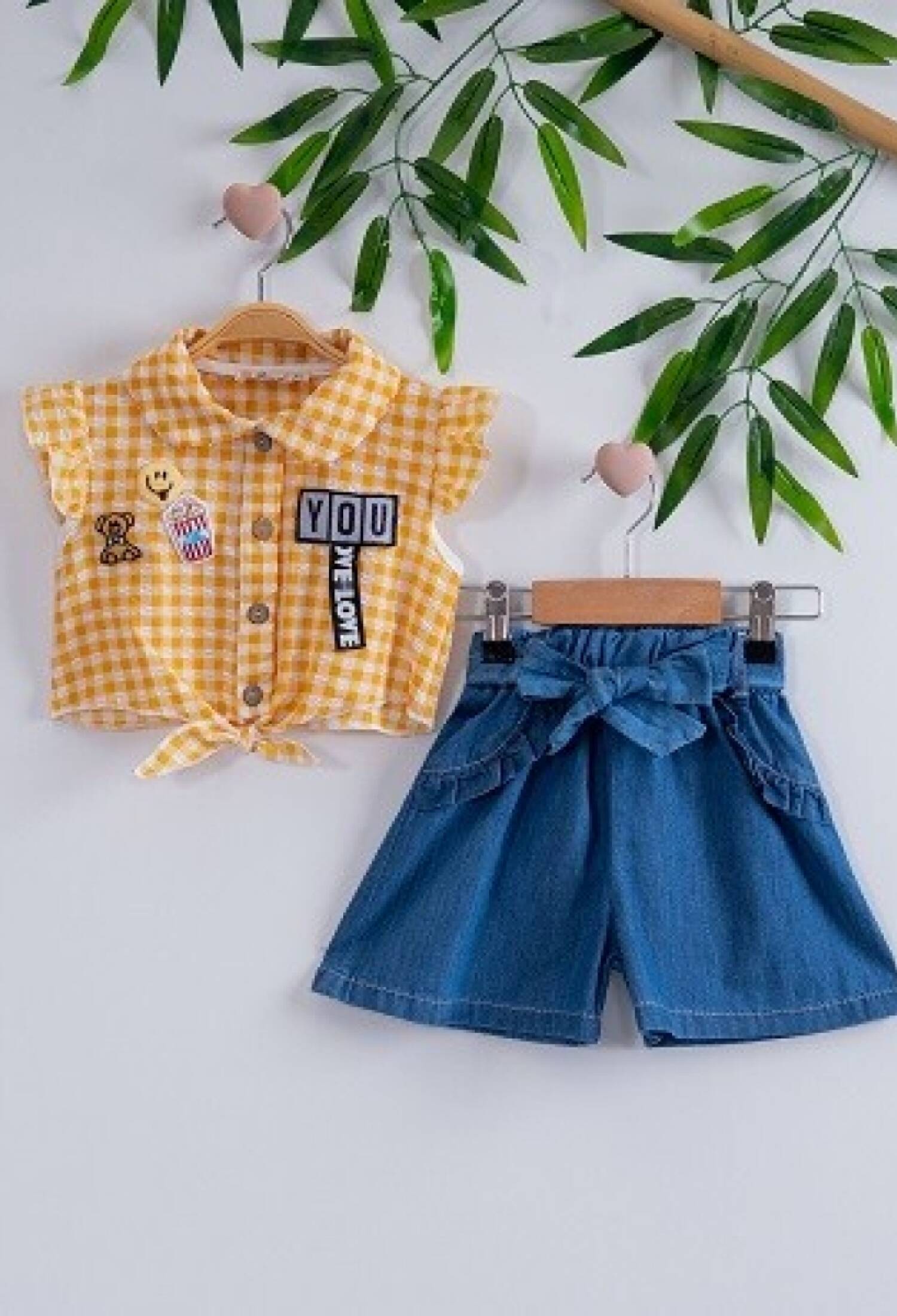 Waffle Denim Shorts Set