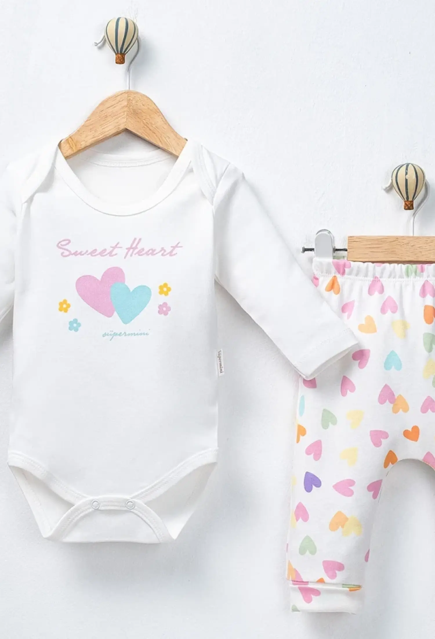 Kalp Baskılı Kız Bebe Takım - Brand: SÜPERMİNİ - Kids & Bby Clothes From Peralane Kids Turkey