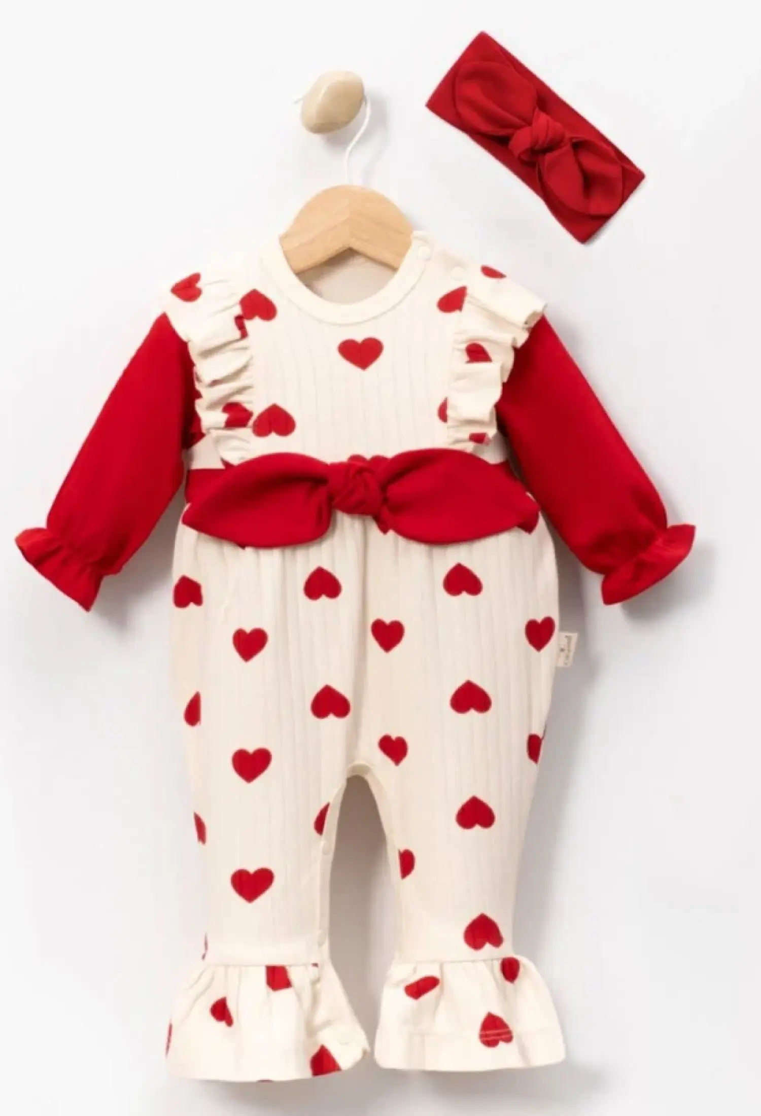 Heart Patterned Baby Girl Romper