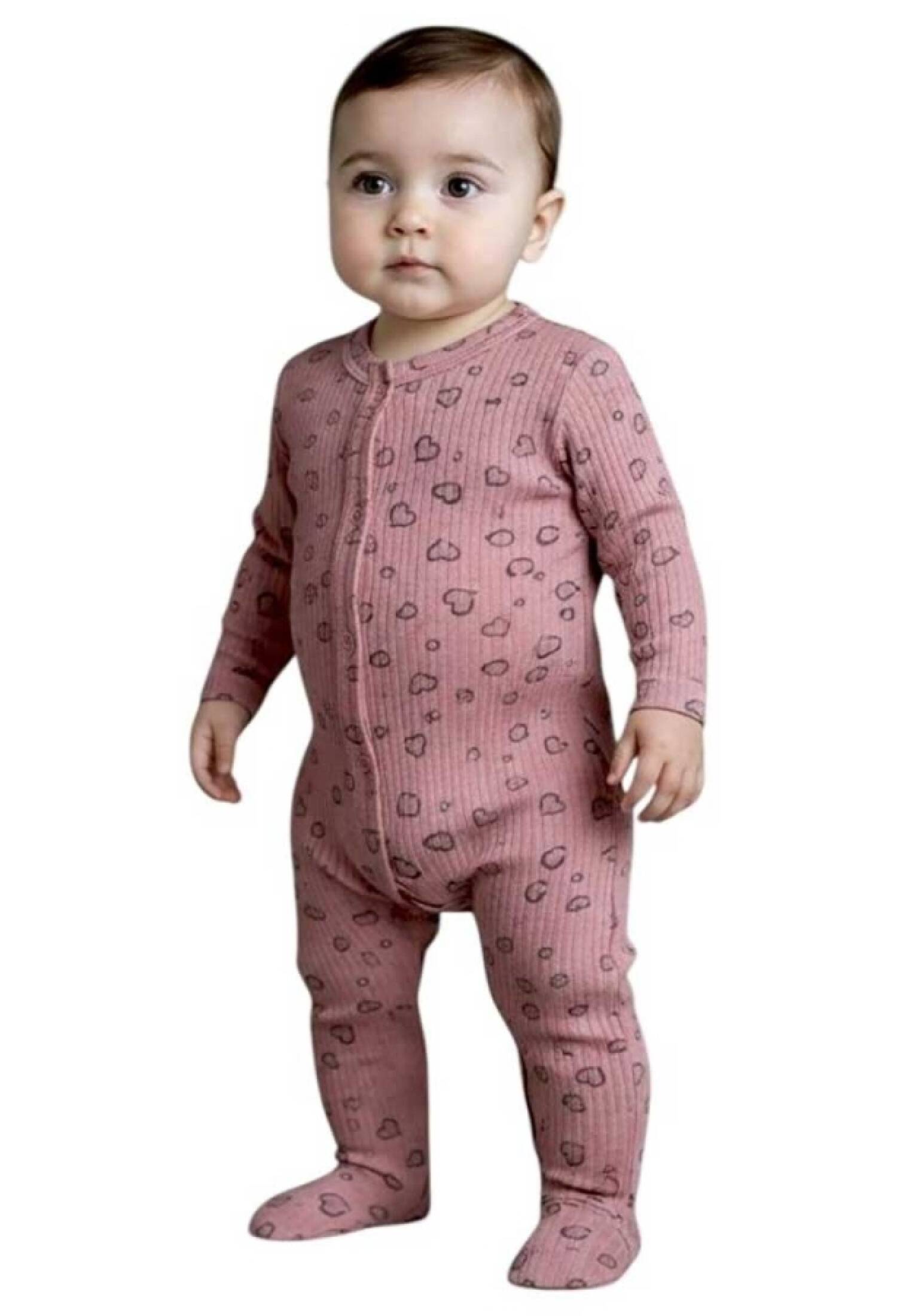 Heart Patterned Footed Baby Girl Romper