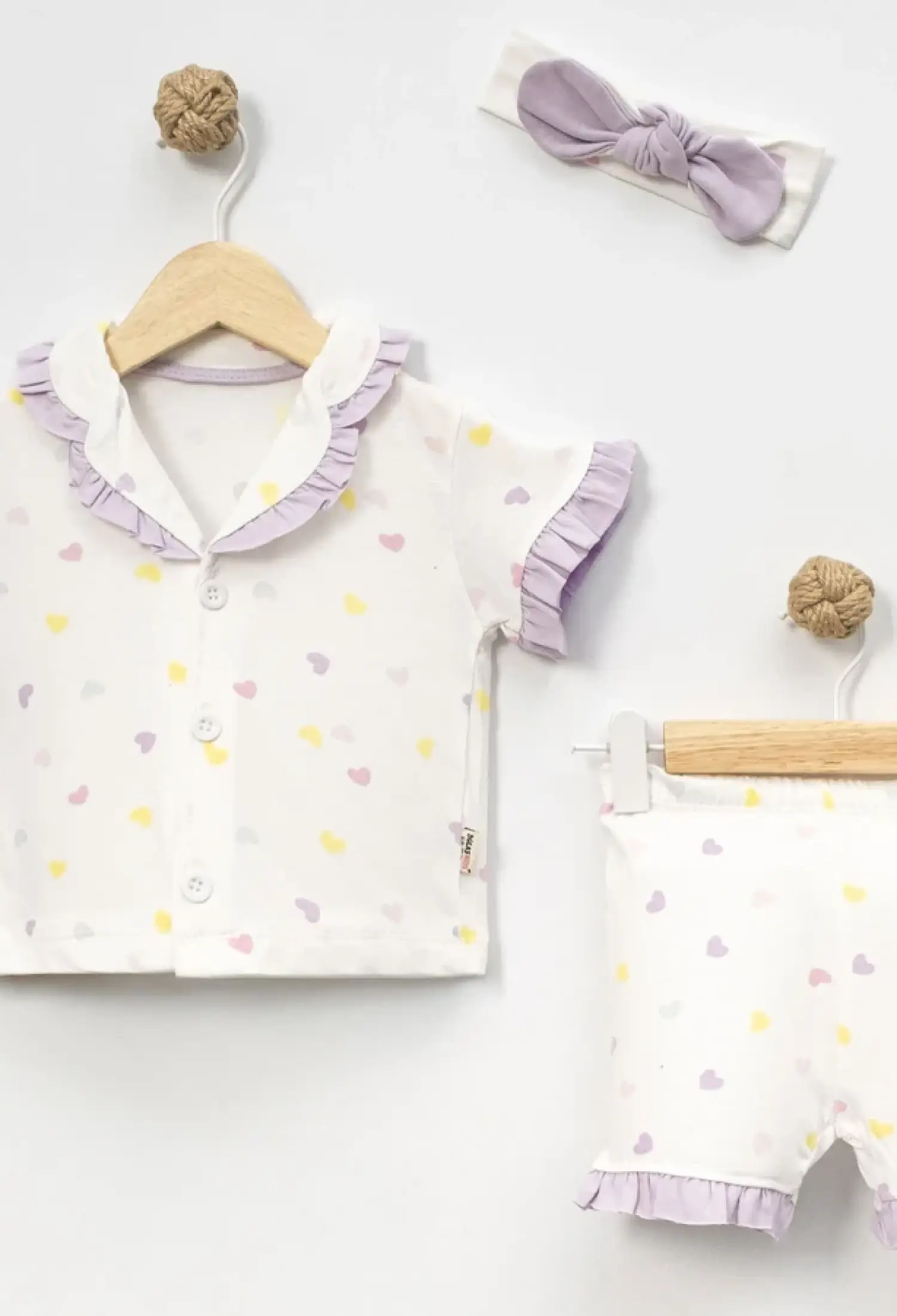 Kalp Desenli Yakalı Düğmeli Kız Pijama Takım - Brand: DOLAŞ - Kids & Bby Clothes From Peralane Kids Turkey