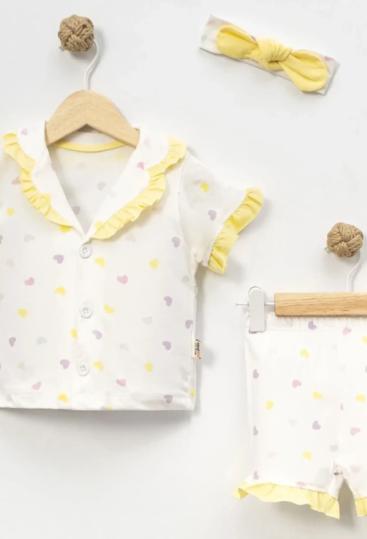 Kalp Desenli Yakalı Düğmeli Kız Pijama Takım - Brand: DOLAŞ - Kids & Bby Clothes From Peralane Kids Turkey