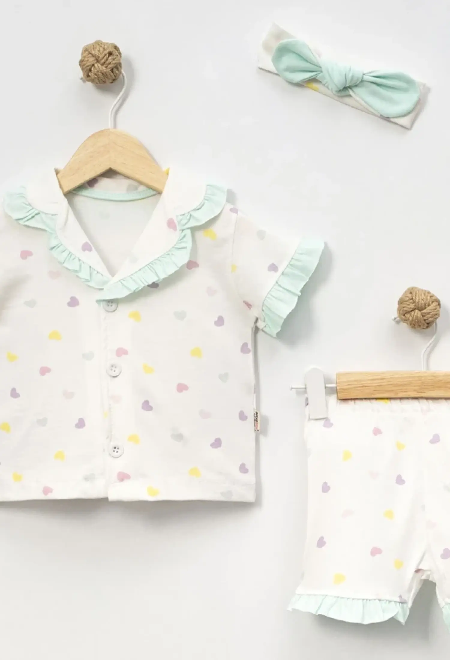 Kalp Desenli Yakalı Düğmeli Kız Pijama Takım - Brand: DOLAŞ - Kids & Bby Clothes From Peralane Kids Turkey