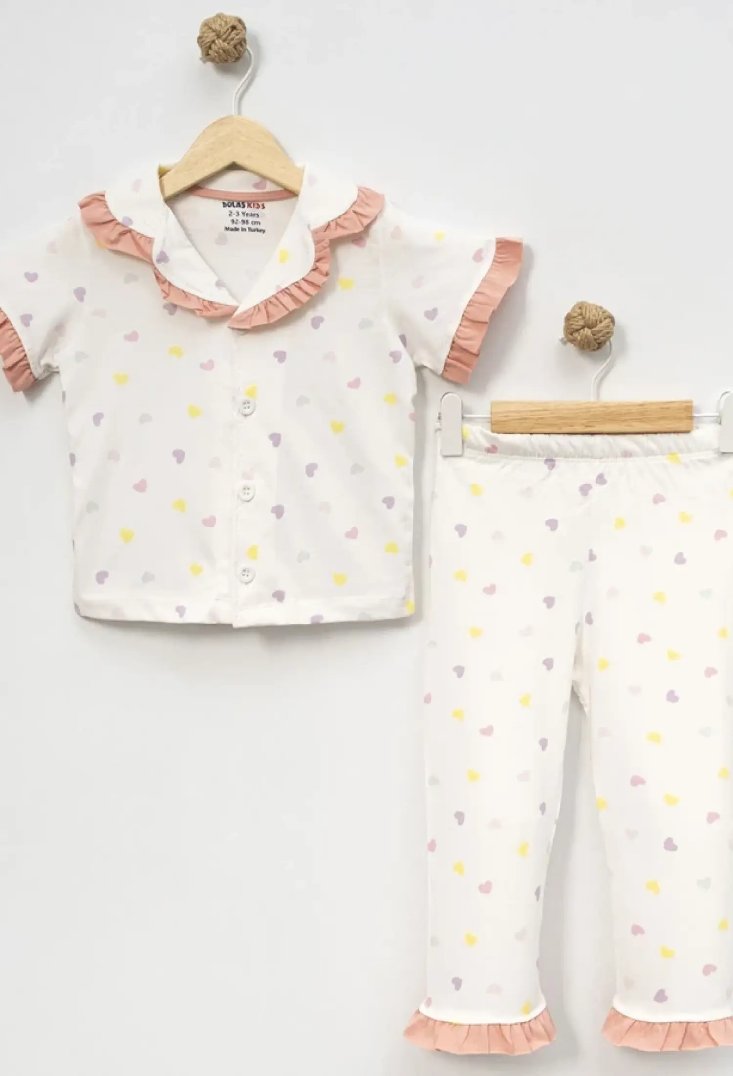 Kalp Desenli Yakalı Düğmeli Kız Pijama Takım - Brand: DOLAŞ - Kids & Bby Clothes From Peralane Kids Turkey