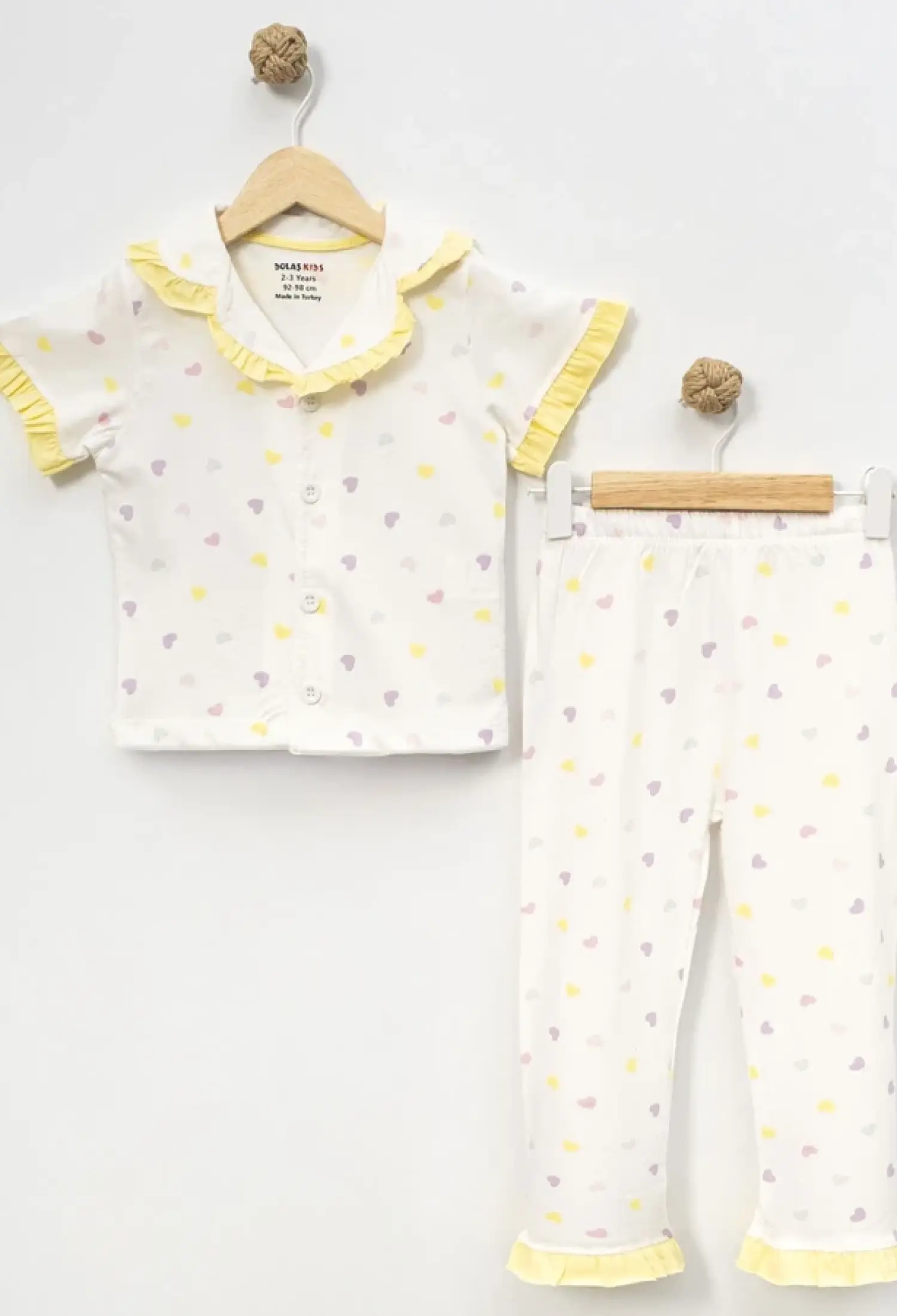 Kalp Desenli Yakalı Düğmeli Kız Pijama Takım - Brand: DOLAŞ - Kids & Bby Clothes From Peralane Kids Turkey