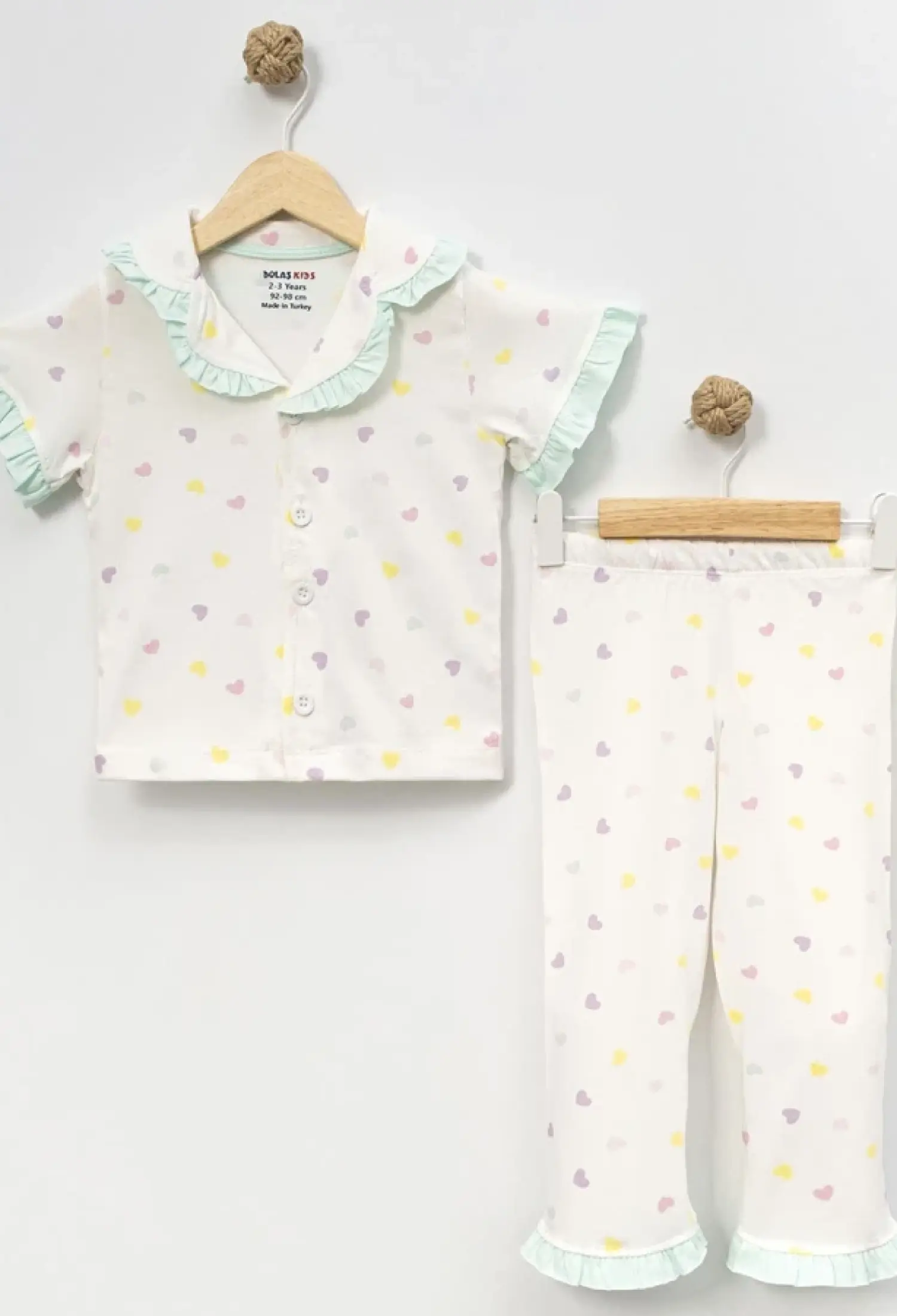 Kalp Desenli Yakalı Düğmeli Kız Pijama Takım - Brand: DOLAŞ - Kids & Bby Clothes From Peralane Kids Turkey
