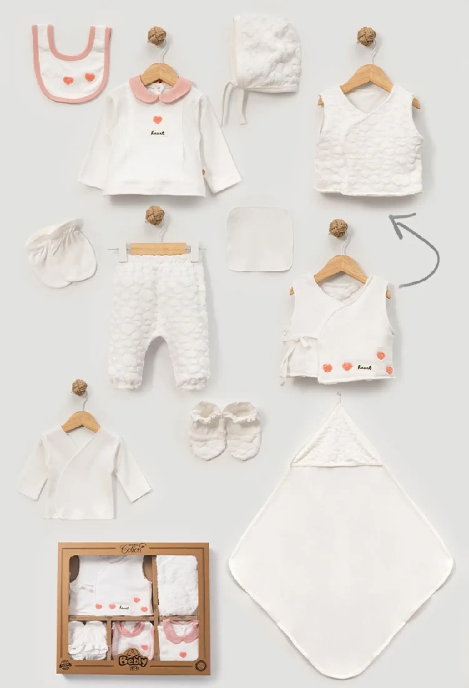 Kalp Nakışlı 10lu Kız Hastane Çıkışı Zıbın Set - Brand: BEBLY - Kids & Bby Clothes From Peralane Kids Turkey