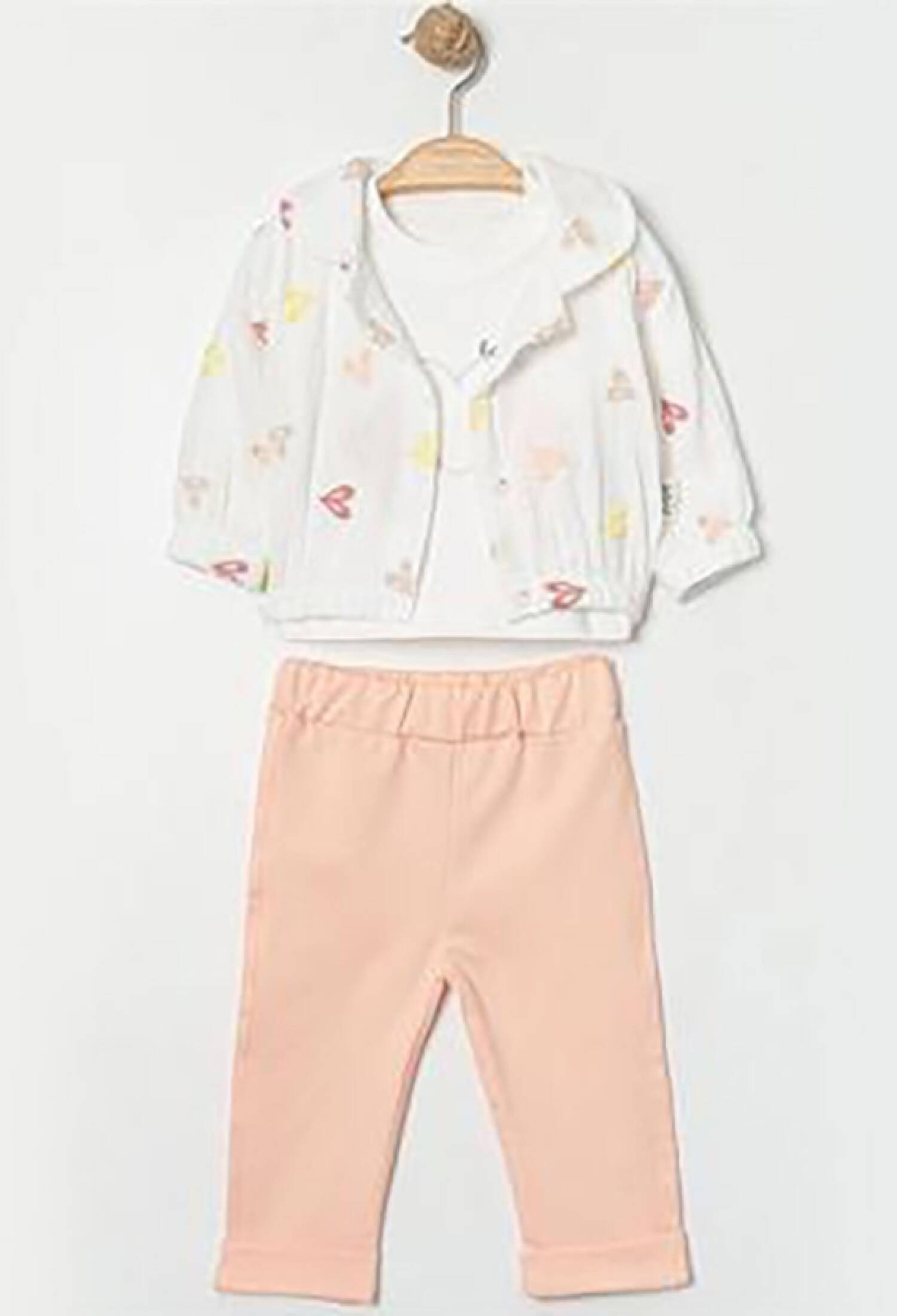 Kalp Nakışlı Üçlü Kız Bebe Takım - Brand: ELCİ BABY - Kids & Bby Clothes From Peralane Kids Turkey