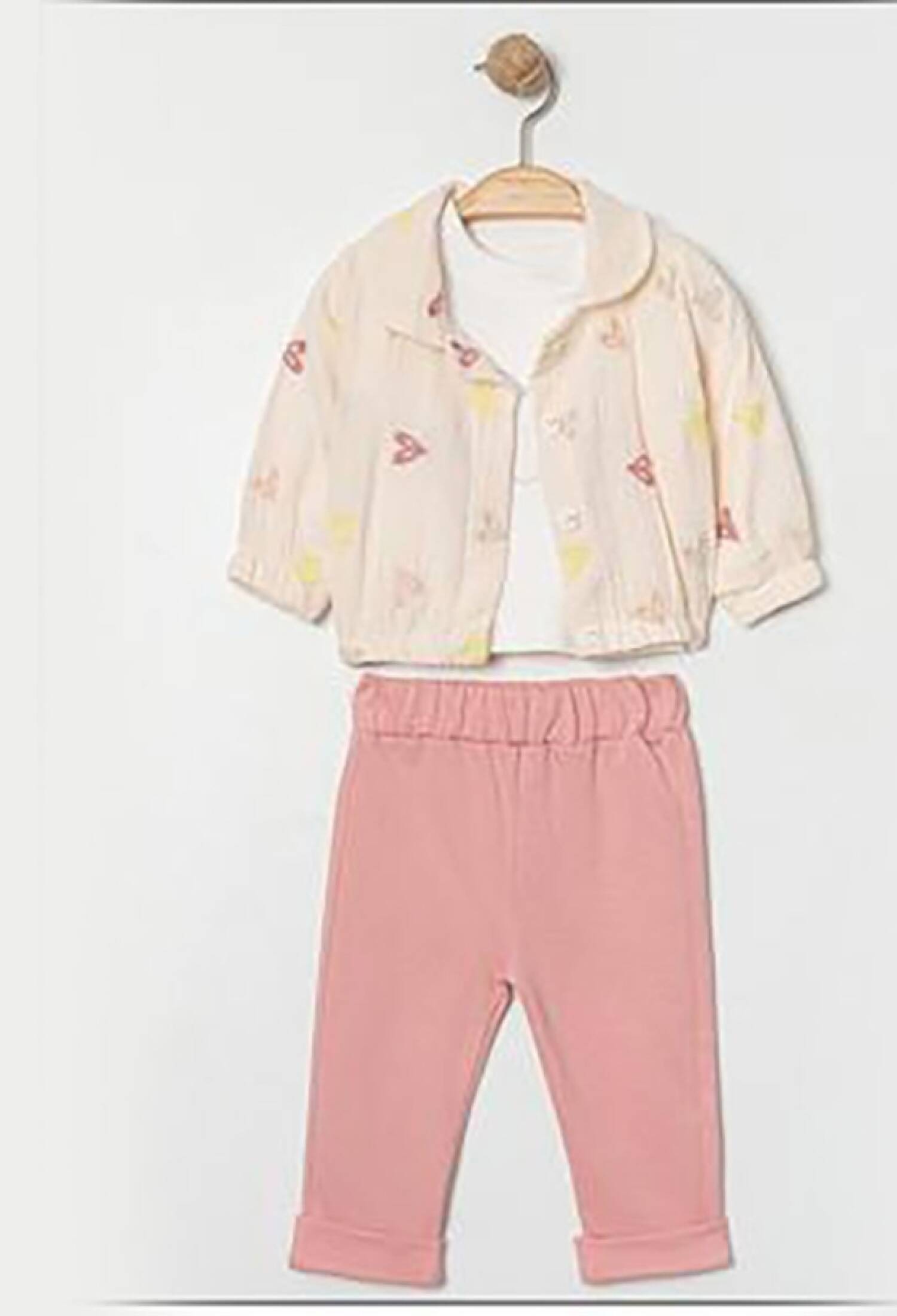 Kalp Nakışlı Üçlü Kız Bebe Takım - Brand: ELCİ BABY - Kids & Bby Clothes From Peralane Kids Turkey