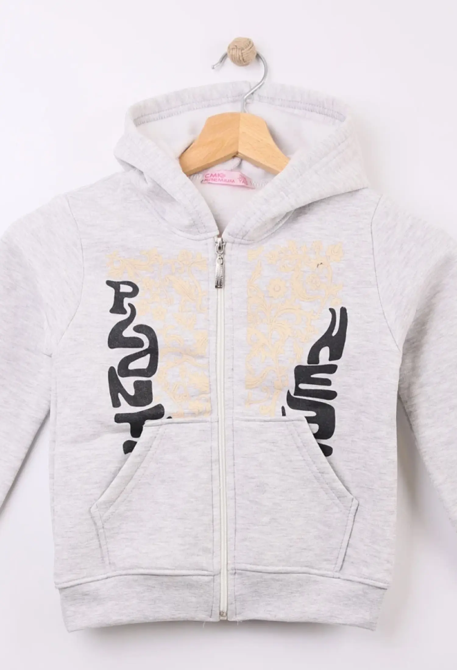 Kapşonlu Kız Hırka 3 İp Şardonlu - Brand: CMK - Kids & Bby Clothes From Peralane Kids Turkey