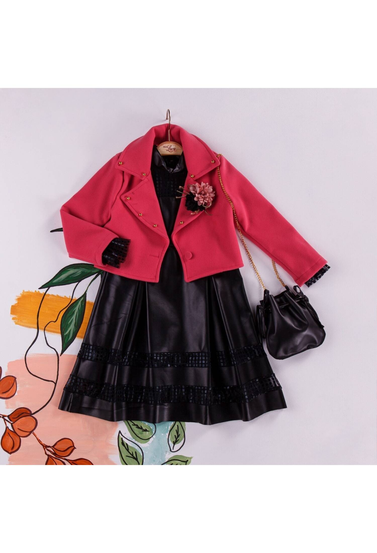 Cashmere Jacket, Leather Dress, and Bag Set Miss Lore 1055-5220