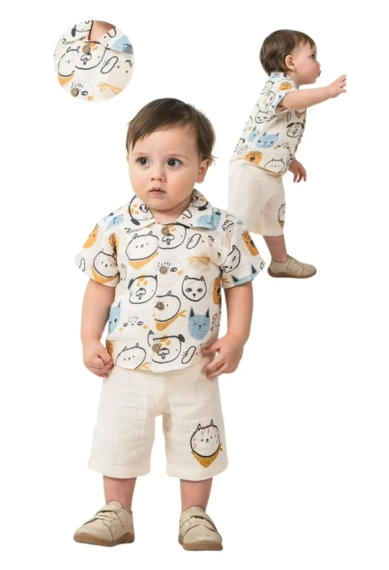 Kedi Desenli Müslin Erkek Bebe Takım - Brand: ELCİ BABY - Kids & Bby Clothes From Peralane Kids Turkey