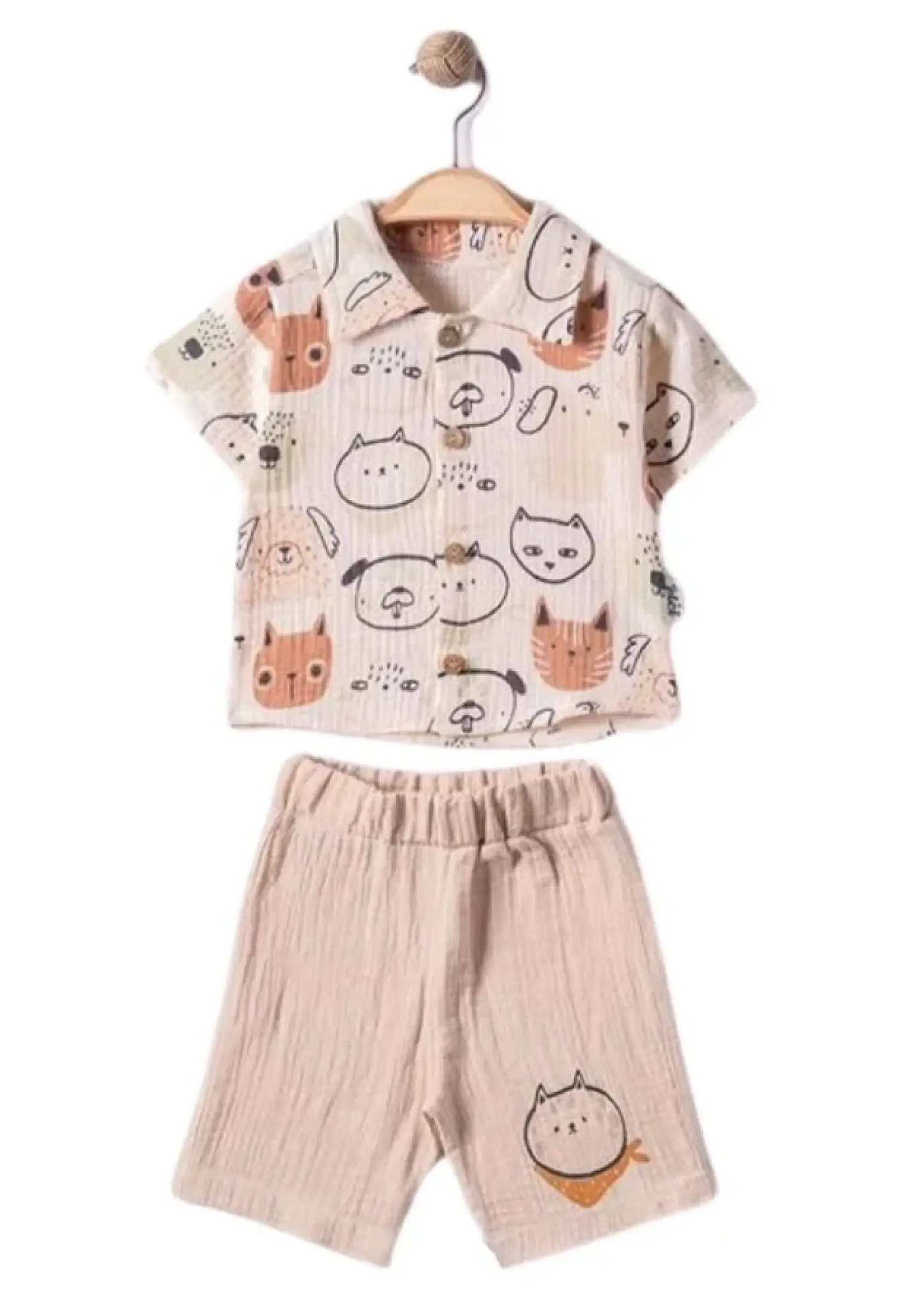 Kedi Desenli Müslin Erkek Bebe Takım - Brand: ELCİ BABY - Kids & Bby Clothes From Peralane Kids Turkey