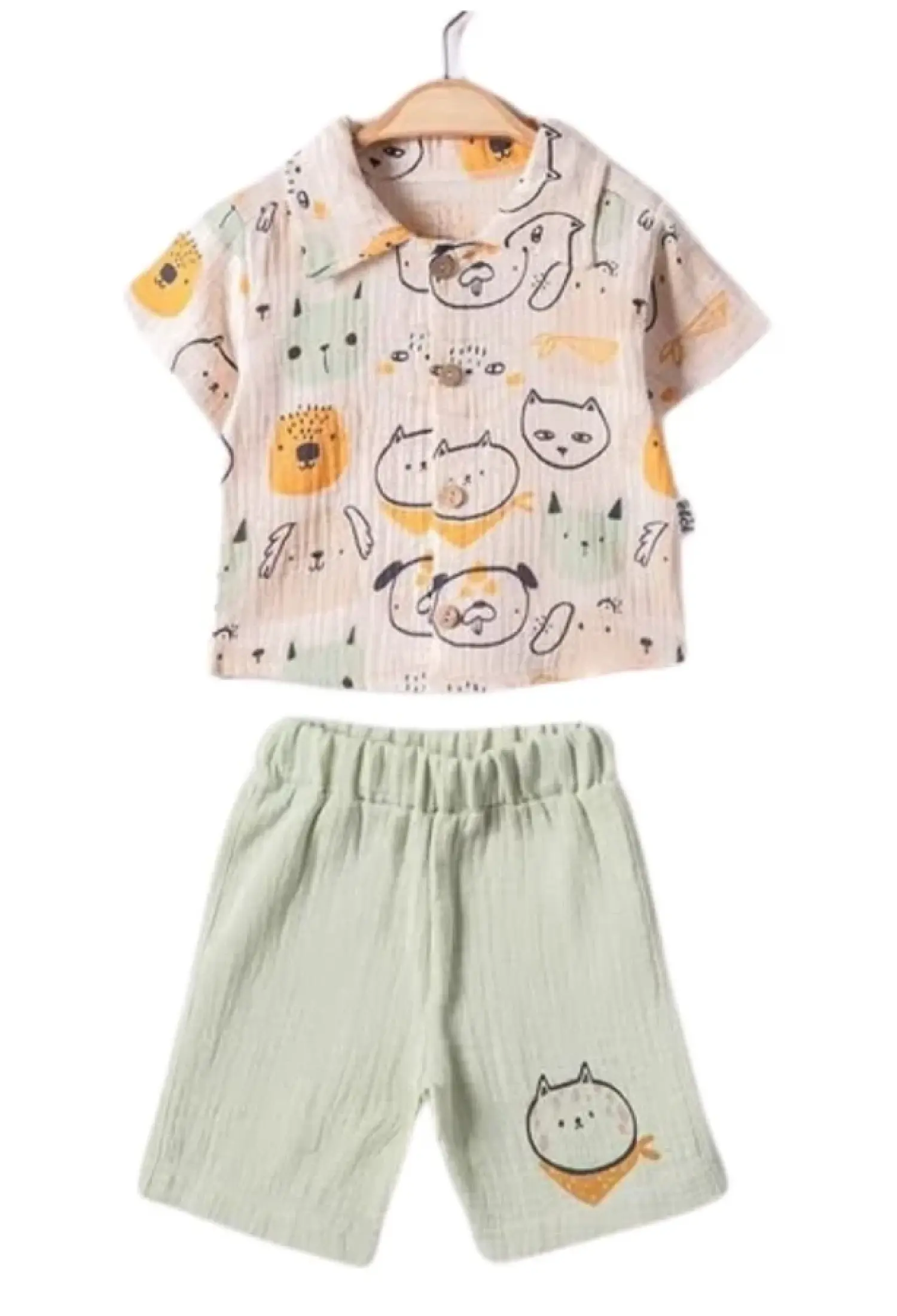 Kedi Desenli Müslin Erkek Bebe Takım - Brand: ELCİ BABY - Kids & Bby Clothes From Peralane Kids Turkey