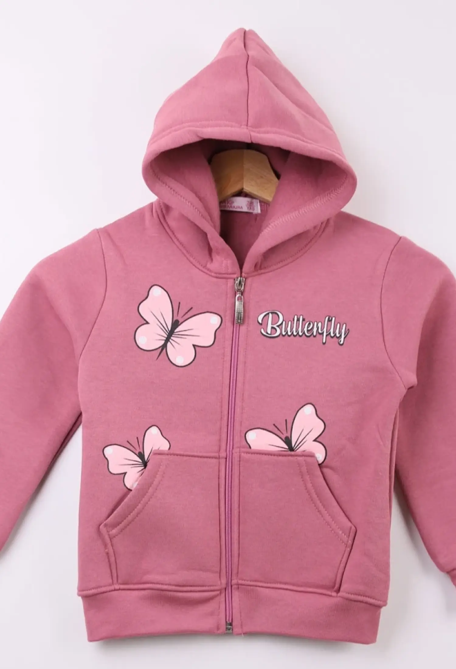 Butterfly Print Girl's Cardigan, 3-thread Brushed Fleece