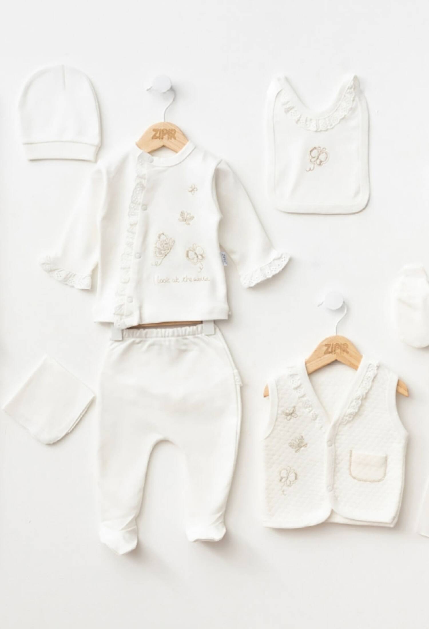 Kelebek Nakışlı 10lu Kız Hastane Çıkışı Zıbın Set - Brand: ZIPIR - Kids & Bby Clothes From Peralane Kids Turkey