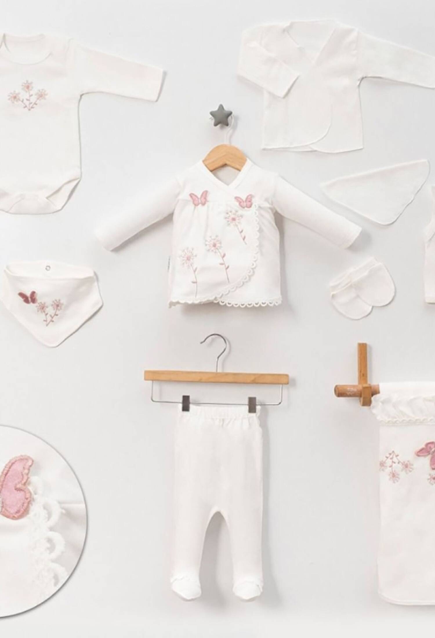 Kelebek Nakışlı 10lu Kız Hastane Çıkışı Zıbın Set - Brand: BABY ZUHU - Kids & Bby Clothes From Peralane Kids Turkey