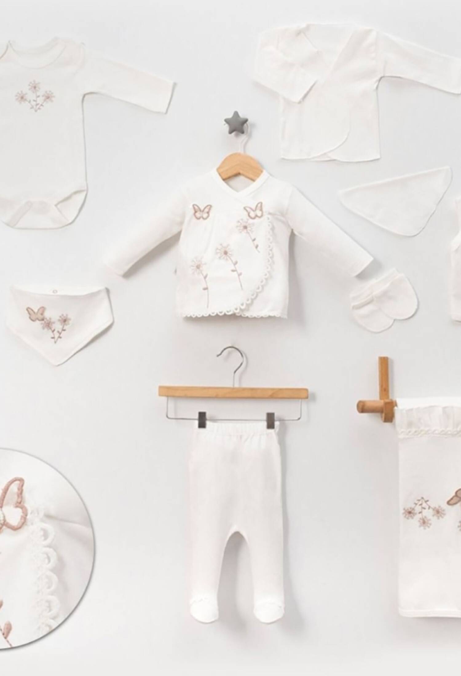 Kelebek Nakışlı 10lu Kız Hastane Çıkışı Zıbın Set - Brand: BABY ZUHU - Kids & Bby Clothes From Peralane Kids Turkey