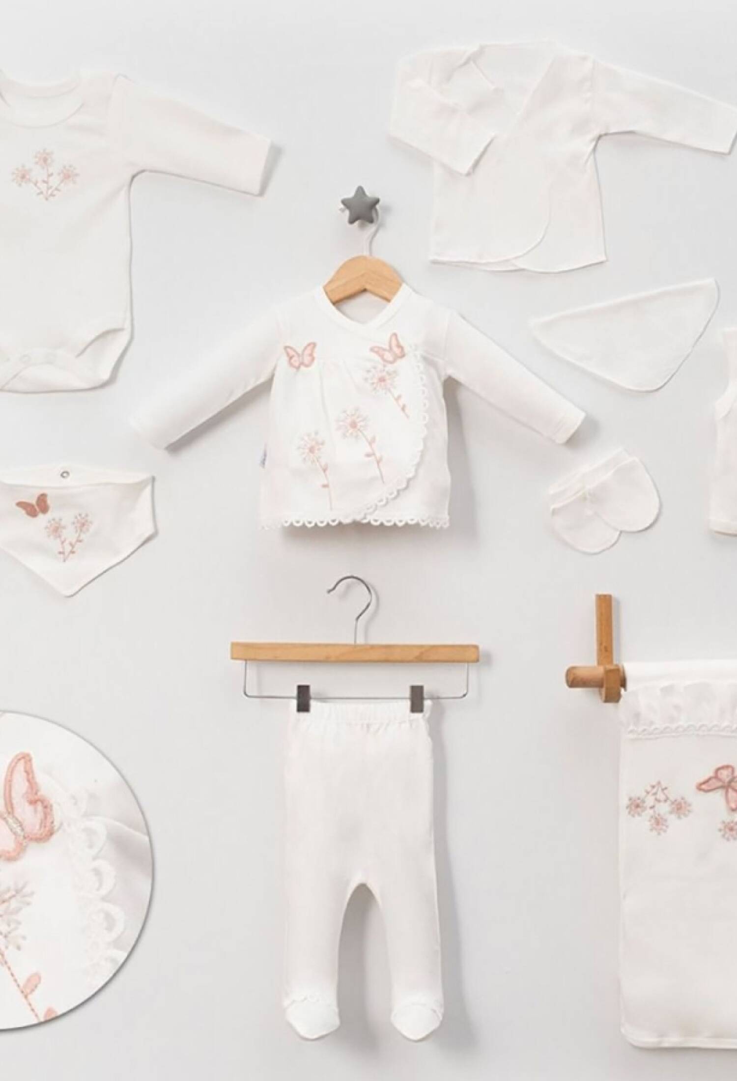 Kelebek Nakışlı 10lu Kız Hastane Çıkışı Zıbın Set - Brand: BABY ZUHU - Kids & Bby Clothes From Peralane Kids Turkey