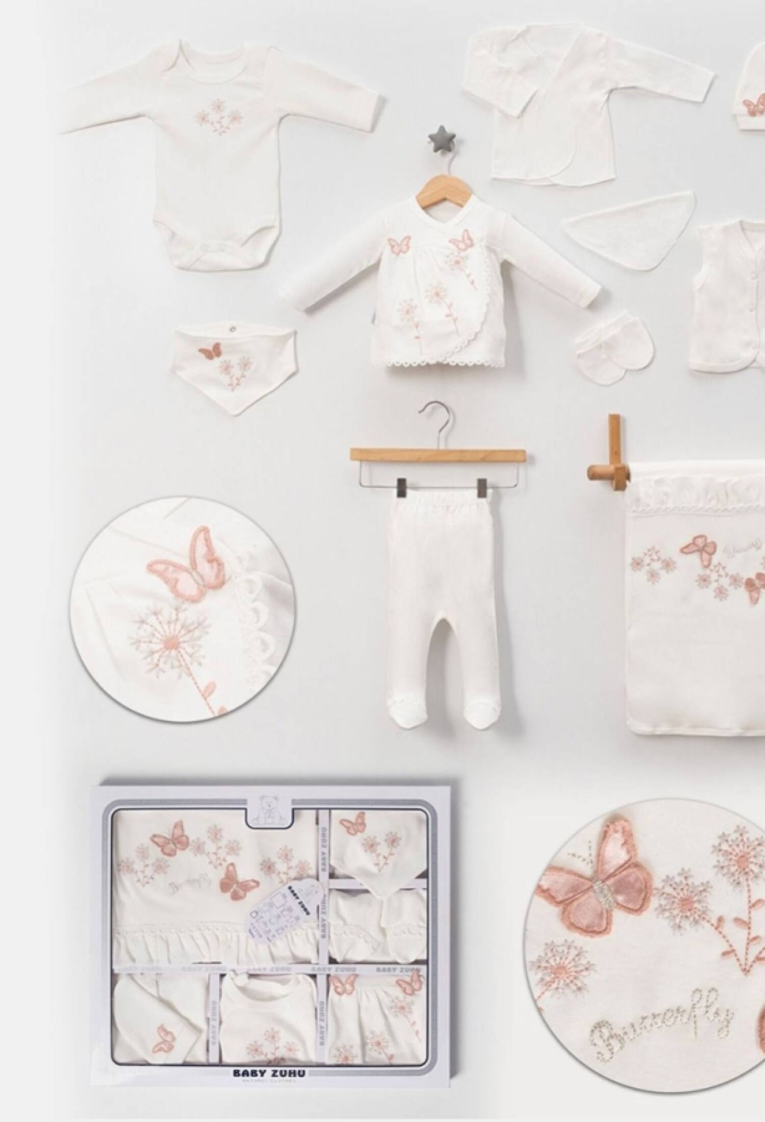 Kelebek Nakışlı Hastane Çıkışı 10lü Set - Brand: BABY ZUHU - Kids & Bby Clothes From Peralane Kids Turkey