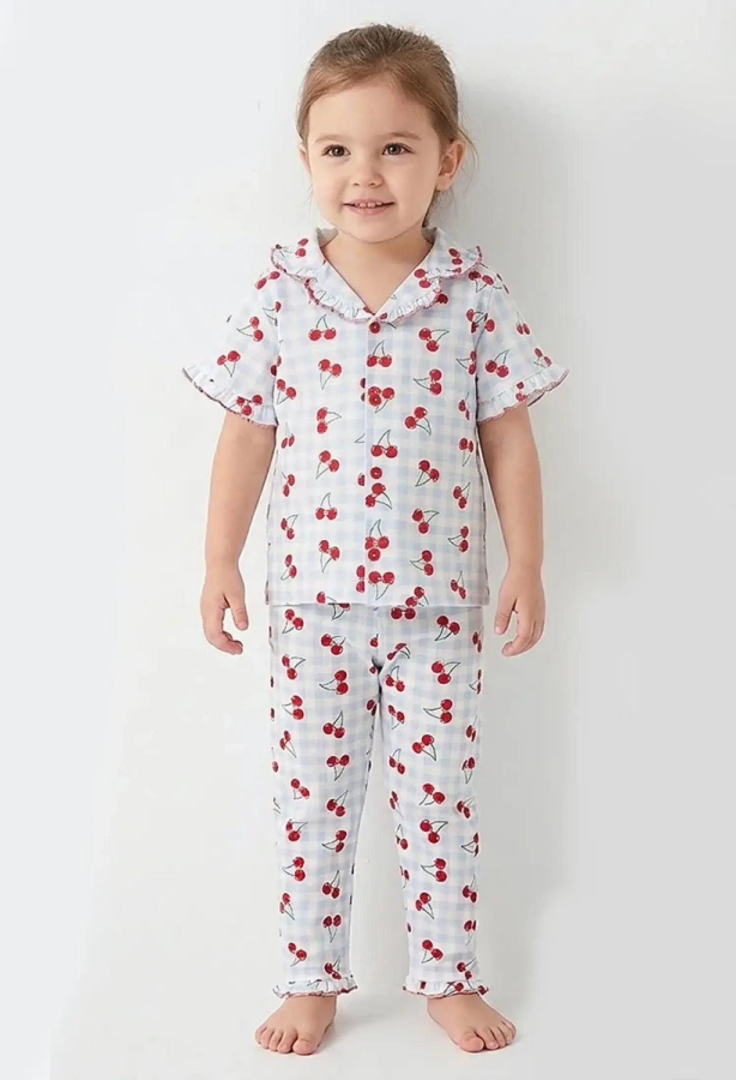 Kiraz Desenli Yakalı Düğmeli Kız Pijama Takım - Brand: DOLAŞ - Kids & Bby Clothes From Peralane Kids Turkey