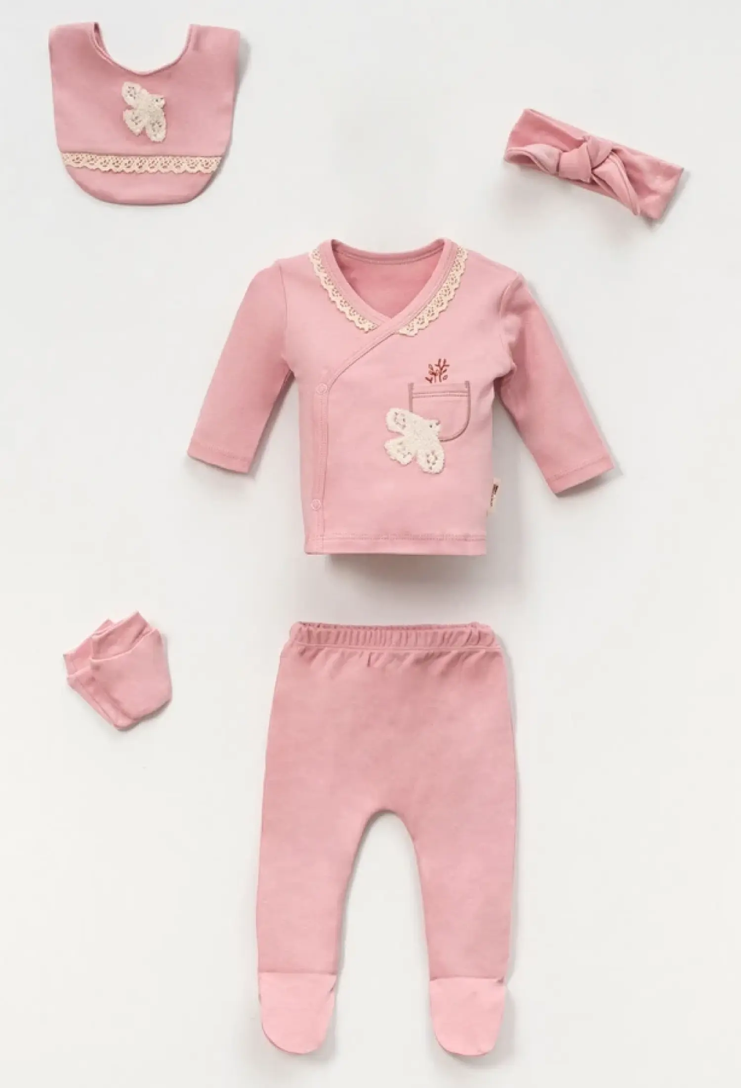 Kız Bebe 5li Hastane Çıkışı Zıbın Set - Brand: VOVİDO - Kids & Bby Clothes From Peralane Kids Turkey