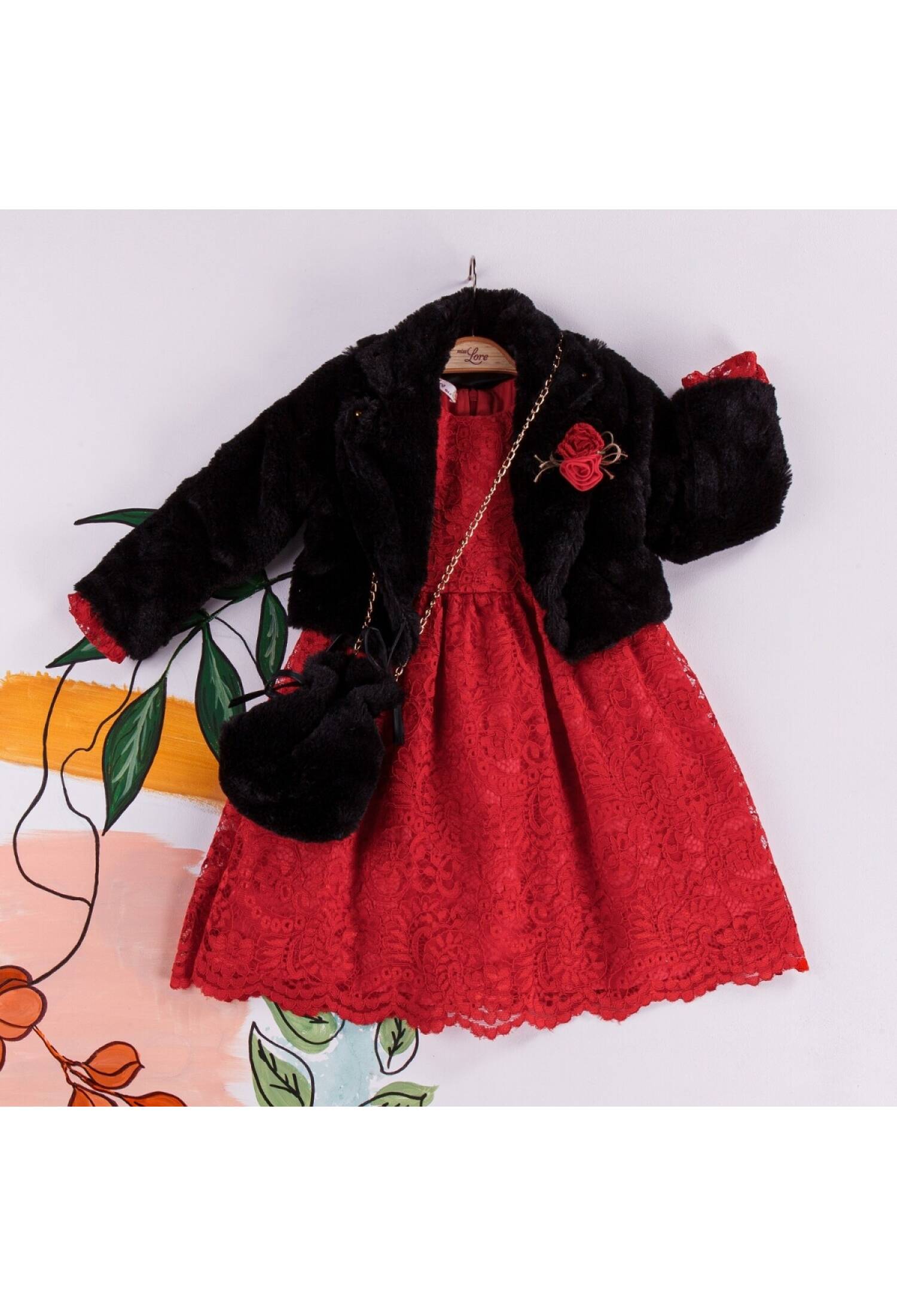 Fur Coat, Lace Dress, Bag Miss Lore 1055-5215