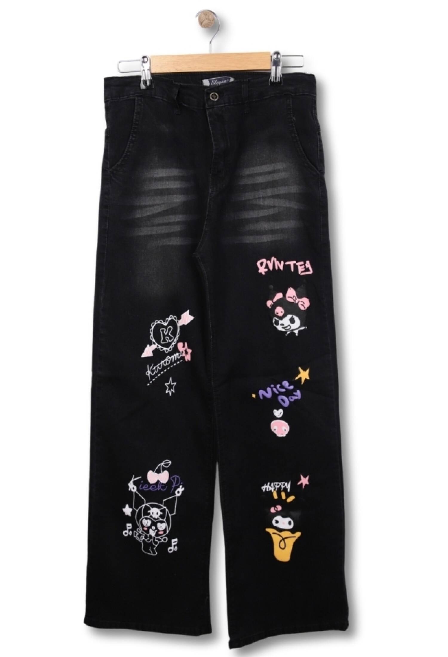 Kuromi Printed High Waist Wide Fit Girls' Jeans