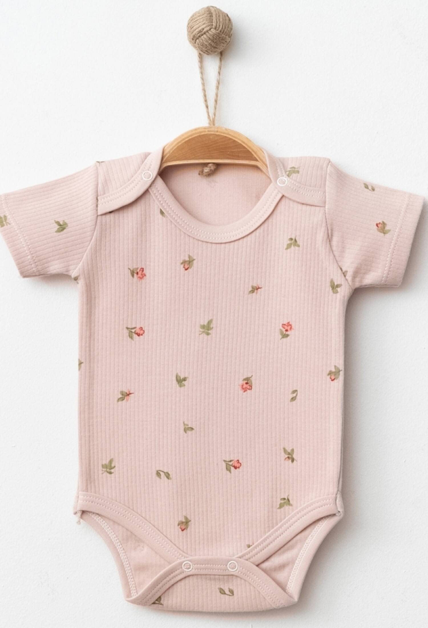 Tulip Patterned Short-Sleeved Report Cardigan for Girls with Snap Buttons