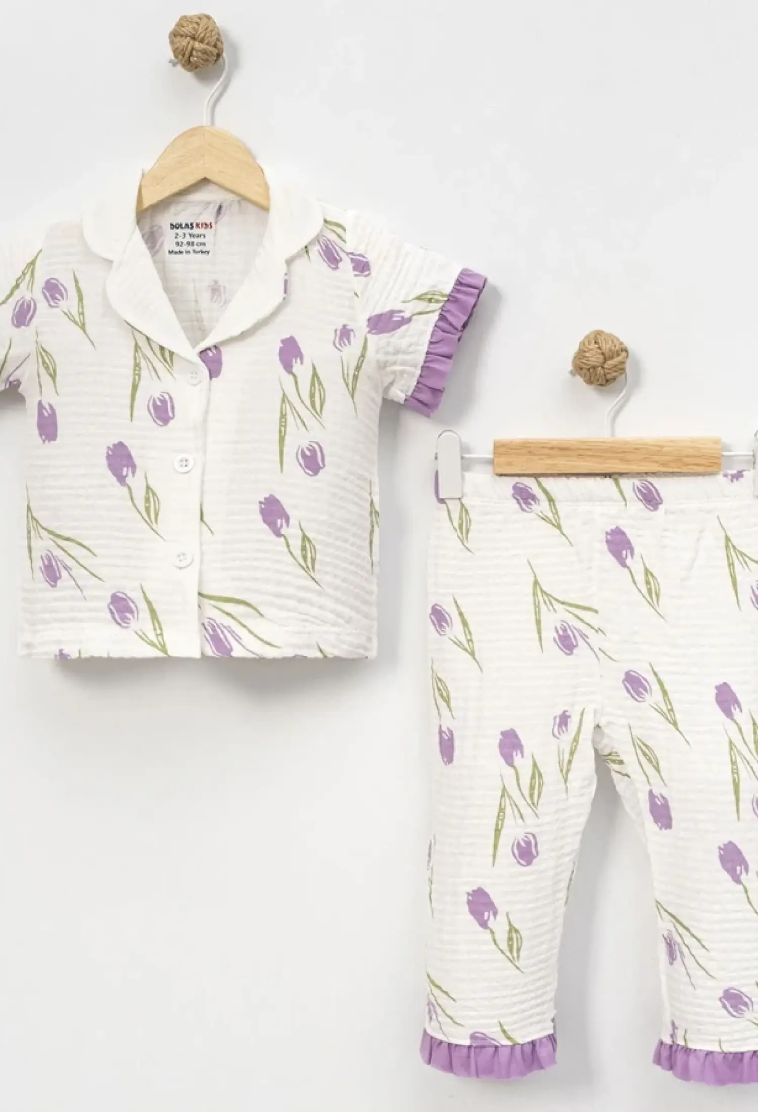 Lale Desenli Yakalı Düğmeli Müslin Kız Pijama Takım - Brand: DOLAŞ - Kids & Bby Clothes From Peralane Kids Turkey