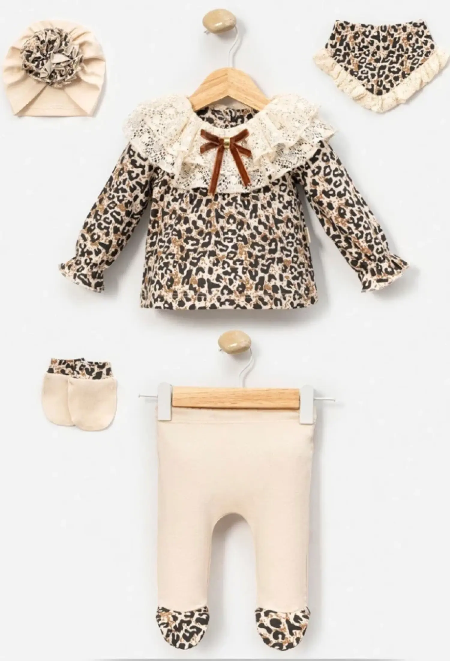 Leopar Desenli 5li Kız Yenidoğan Zıbın Seti - Brand: CAYZEN - Kids & Bby Clothes From Peralane Kids Turkey