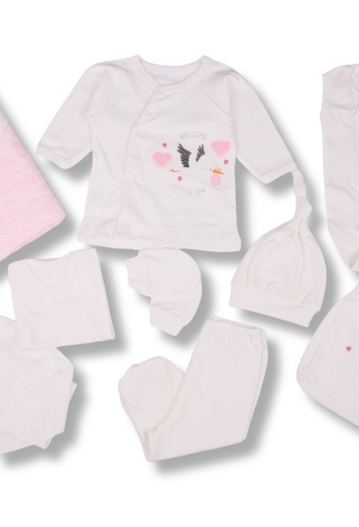 Leylek Nakışlı Kız Bebe 10lu Hastane Çıkış Set - Brand: ZIPIR - Kids & Bby Clothes From Peralane Kids Turkey