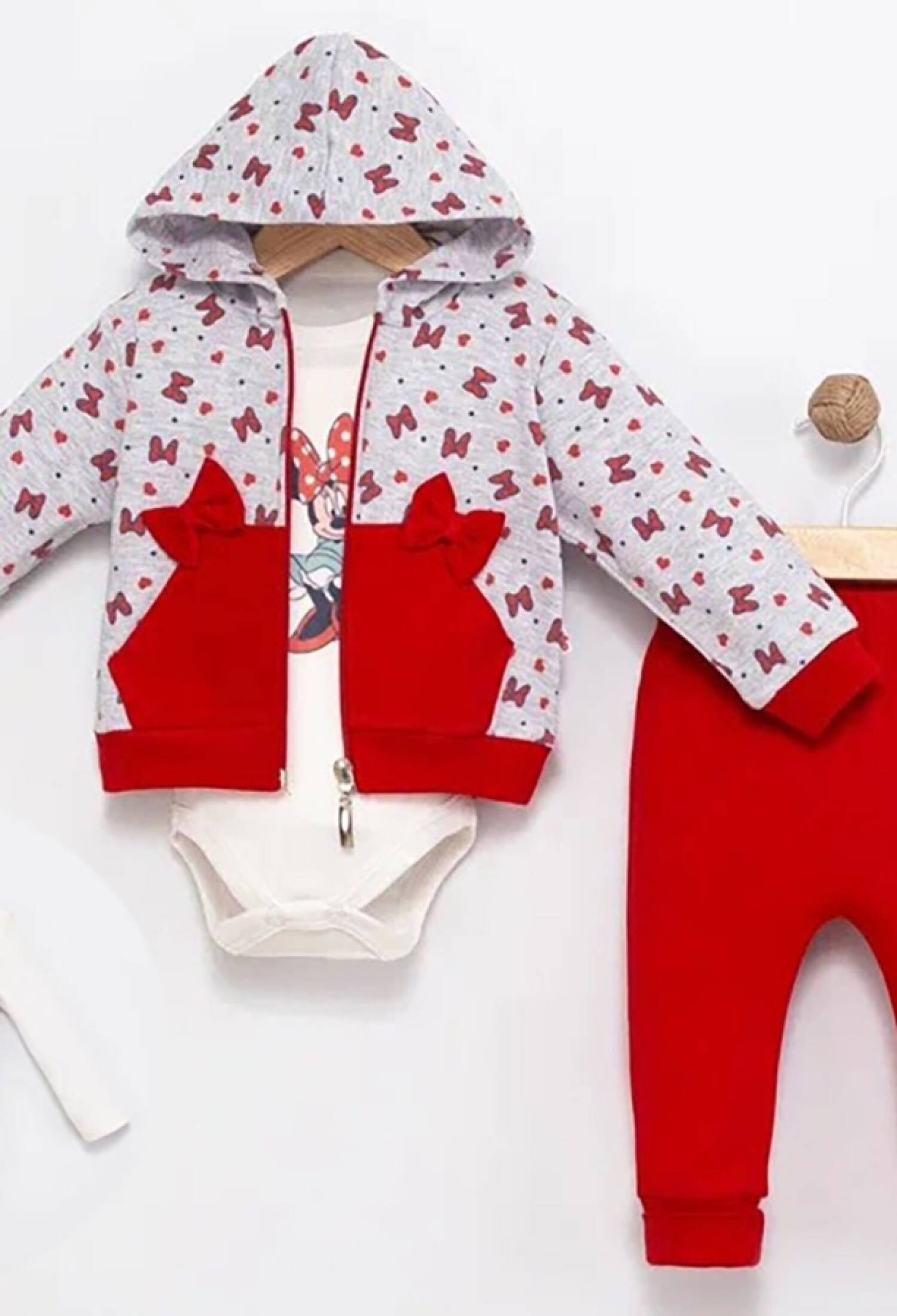 Minnie Desenli Hırkalı Üçlü Kız Bebe Takım - Brand: AGUCUK - Kids & Bby Clothes From Peralane Kids Turkey