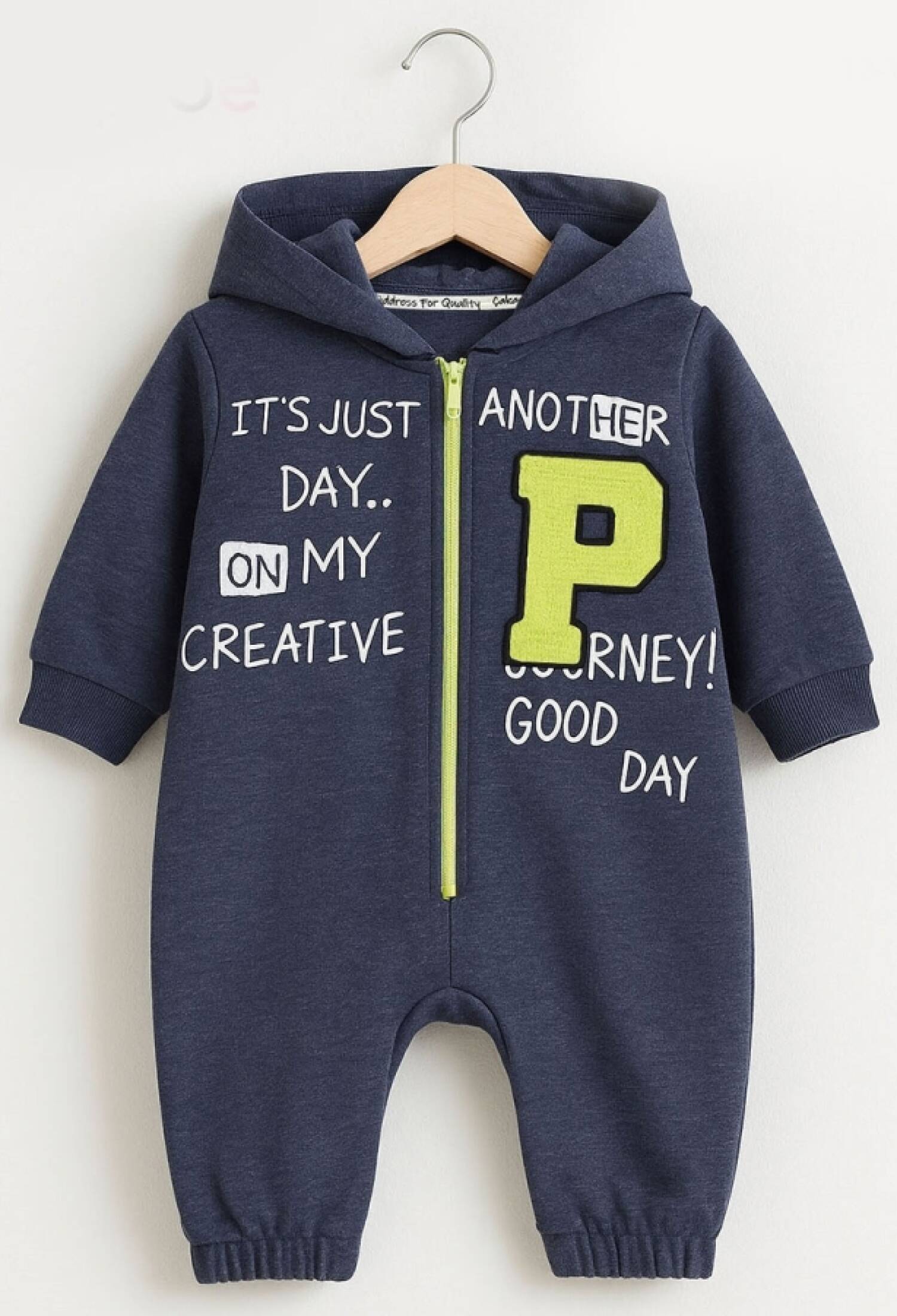 P Embroidered Hooded Baby Boy Romper