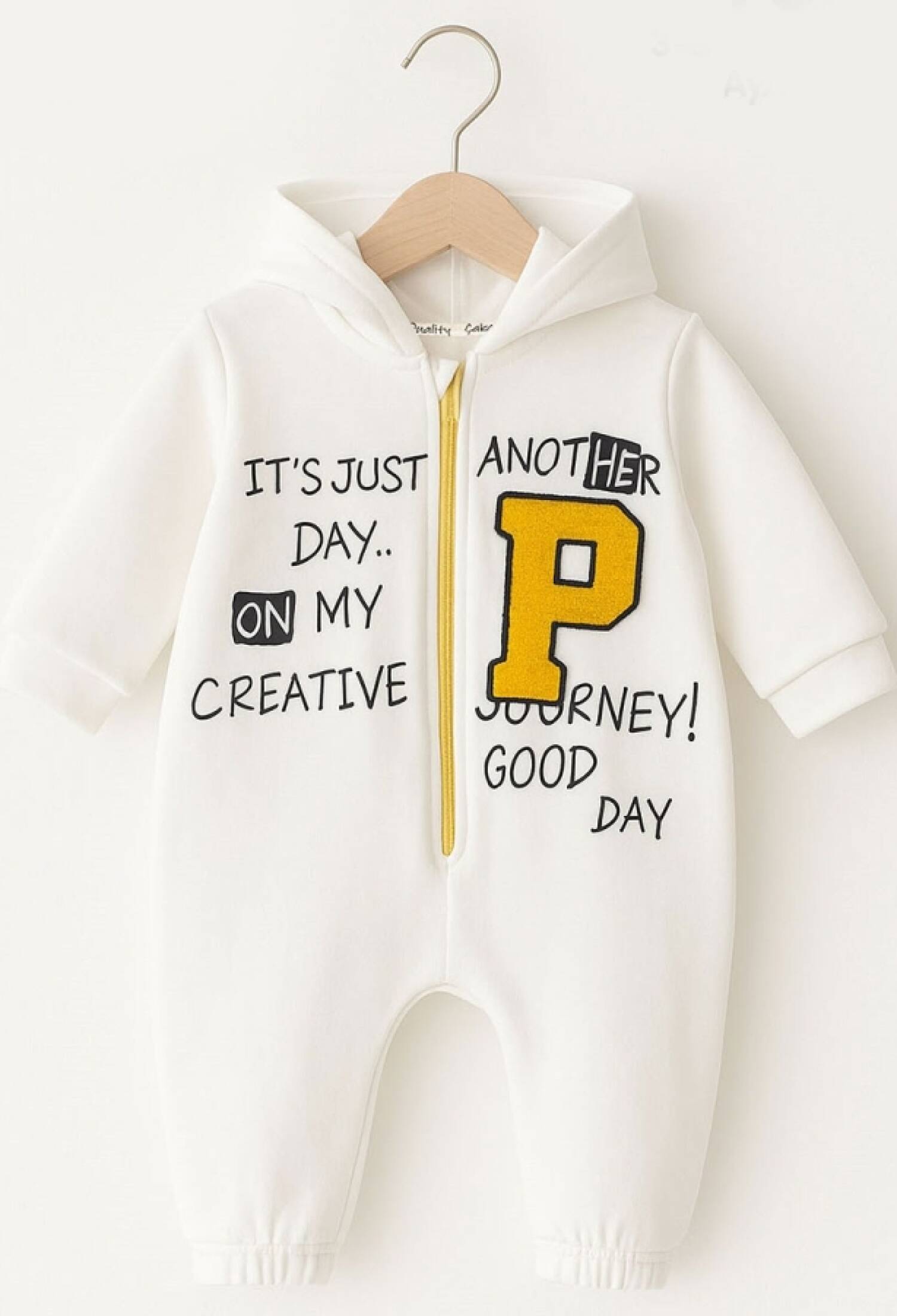 P Embroidered Hooded Baby Boy Romper
