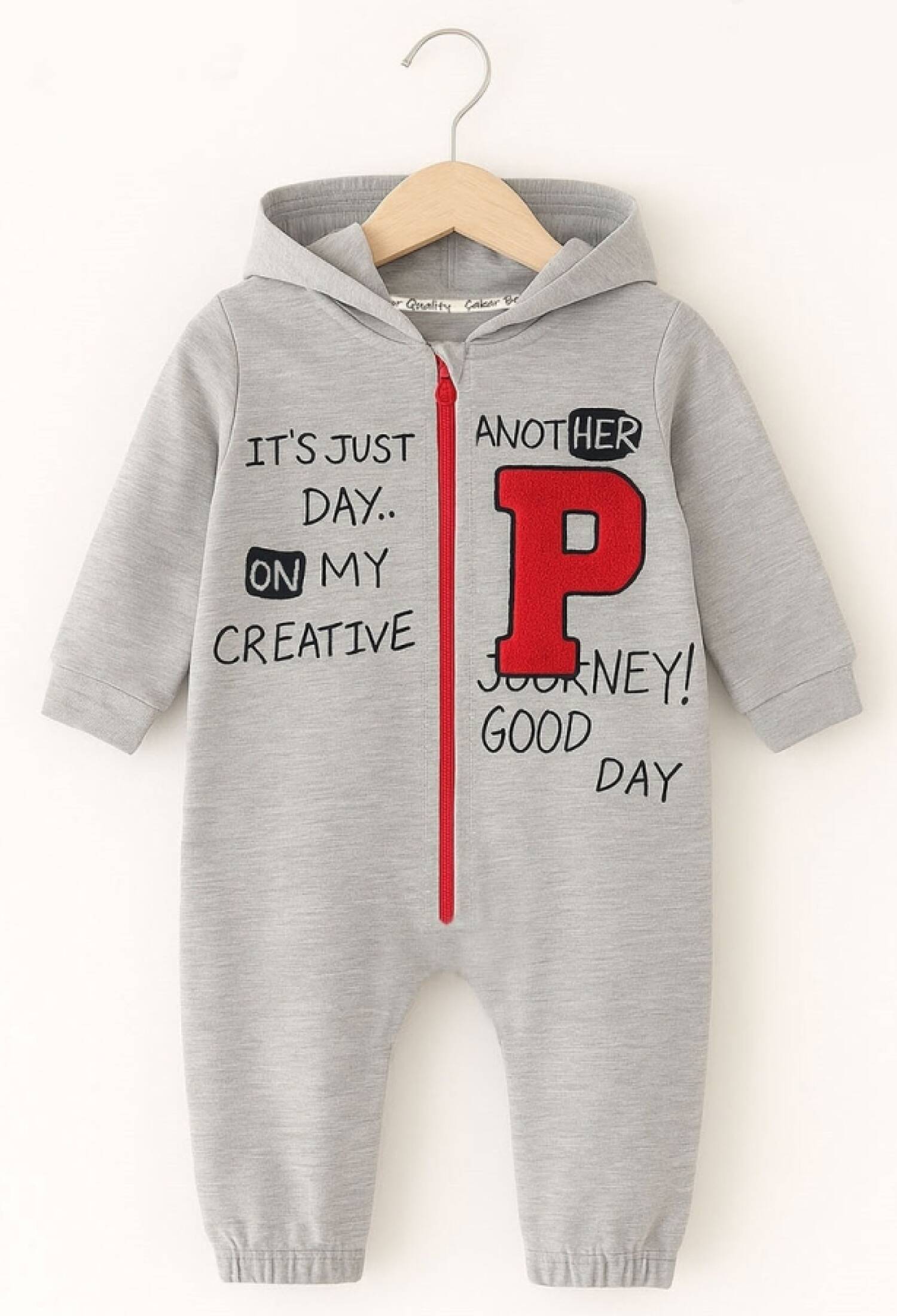P Embroidered Hooded Baby Boy Romper