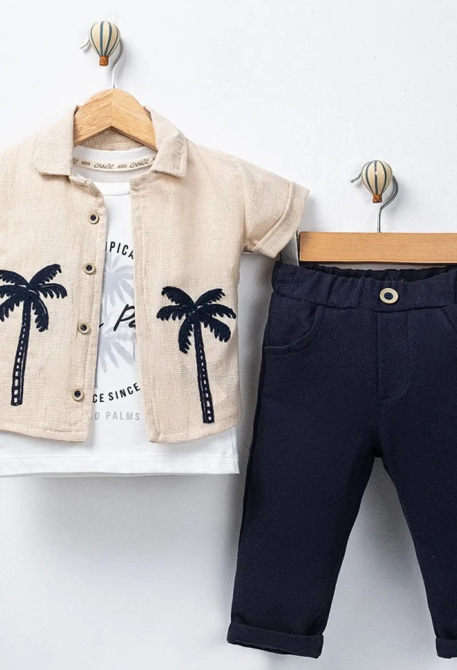 Palmiye Baskılı Gömlekli Üçlü Erkek Takım - Brand: CANÖZ - Kids & Bby Clothes From Peralane Kids Turkey