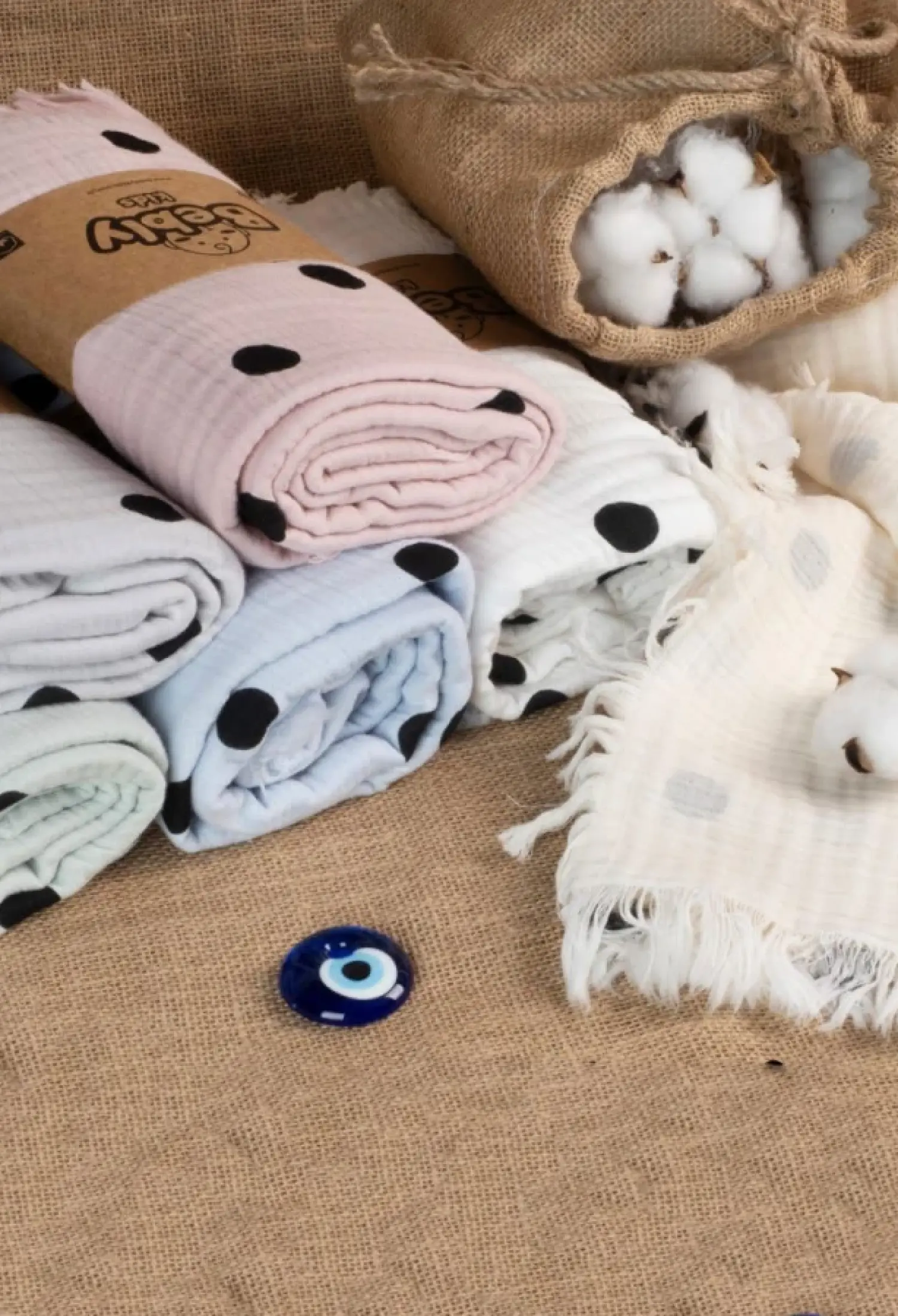 Puan Desenli 4 Kat Müslin Battaniye 105x120cm - Brand: BEBLY - Kids & Bby Clothes From Peralane Kids Turkey