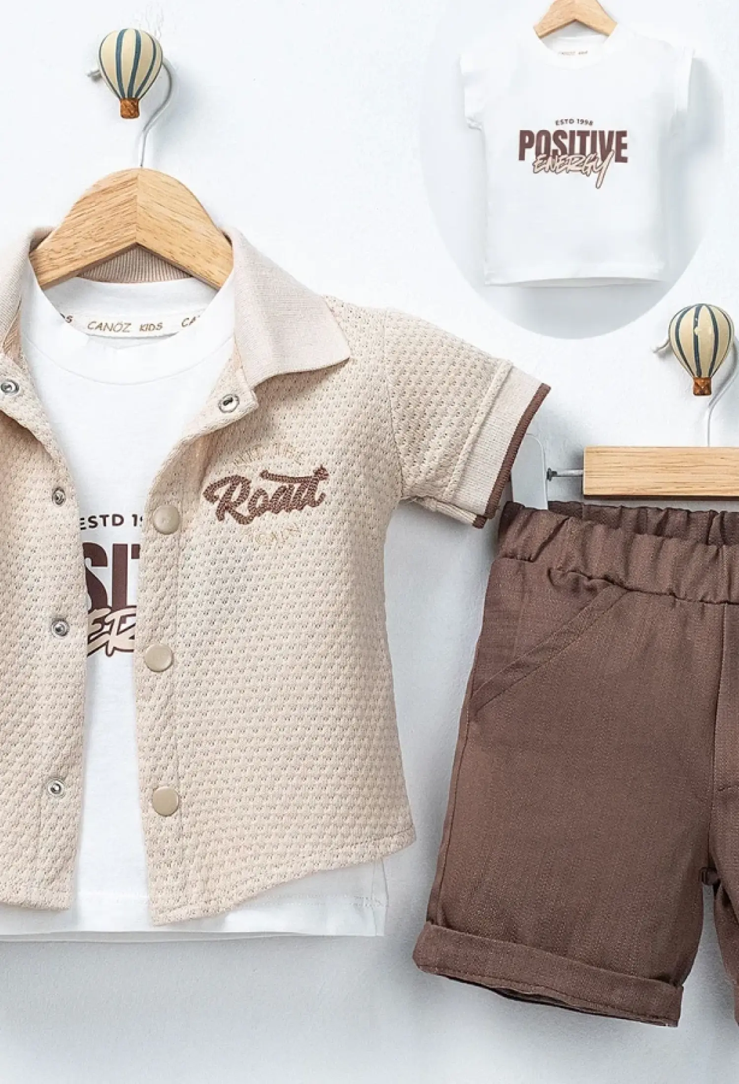 Road Nakışlı Gömlekli Üçlü Erkek Takım - Brand: CANÖZ - Kids & Bby Clothes From Peralane Kids Turkey