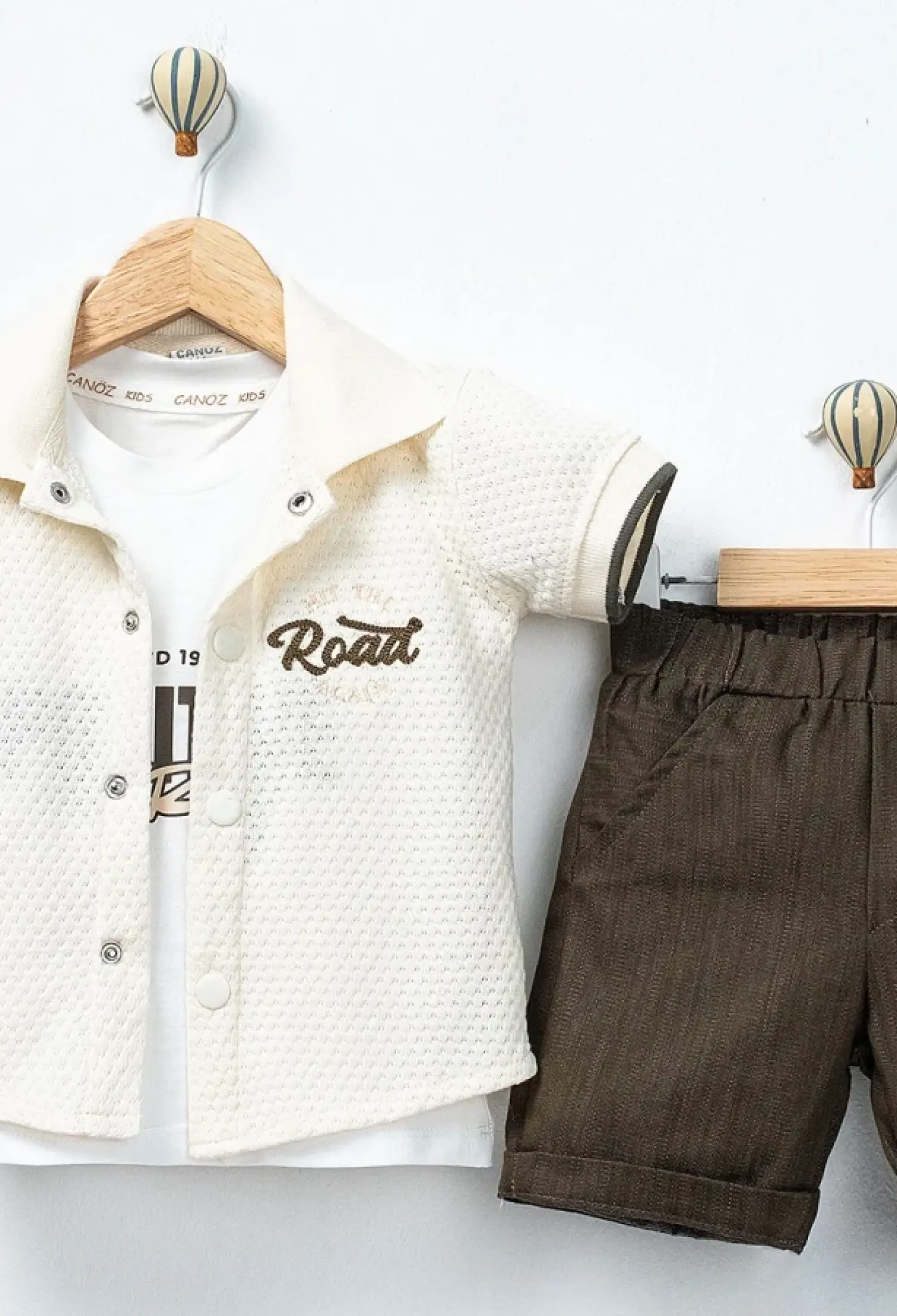 Road Nakışlı Gömlekli Üçlü Erkek Takım - Brand: CANÖZ - Kids & Bby Clothes From Peralane Kids Turkey