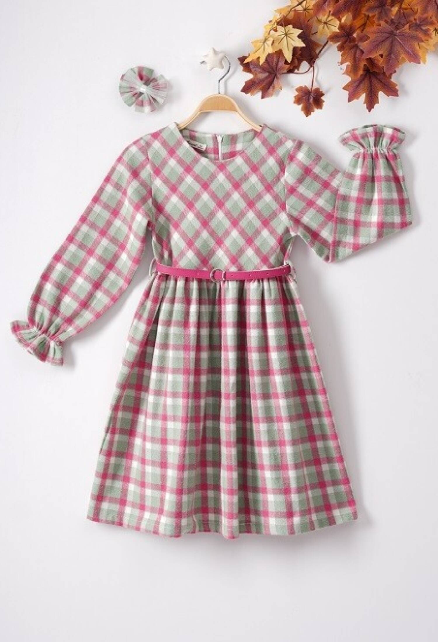 Plaid Dress with Hair Clip
