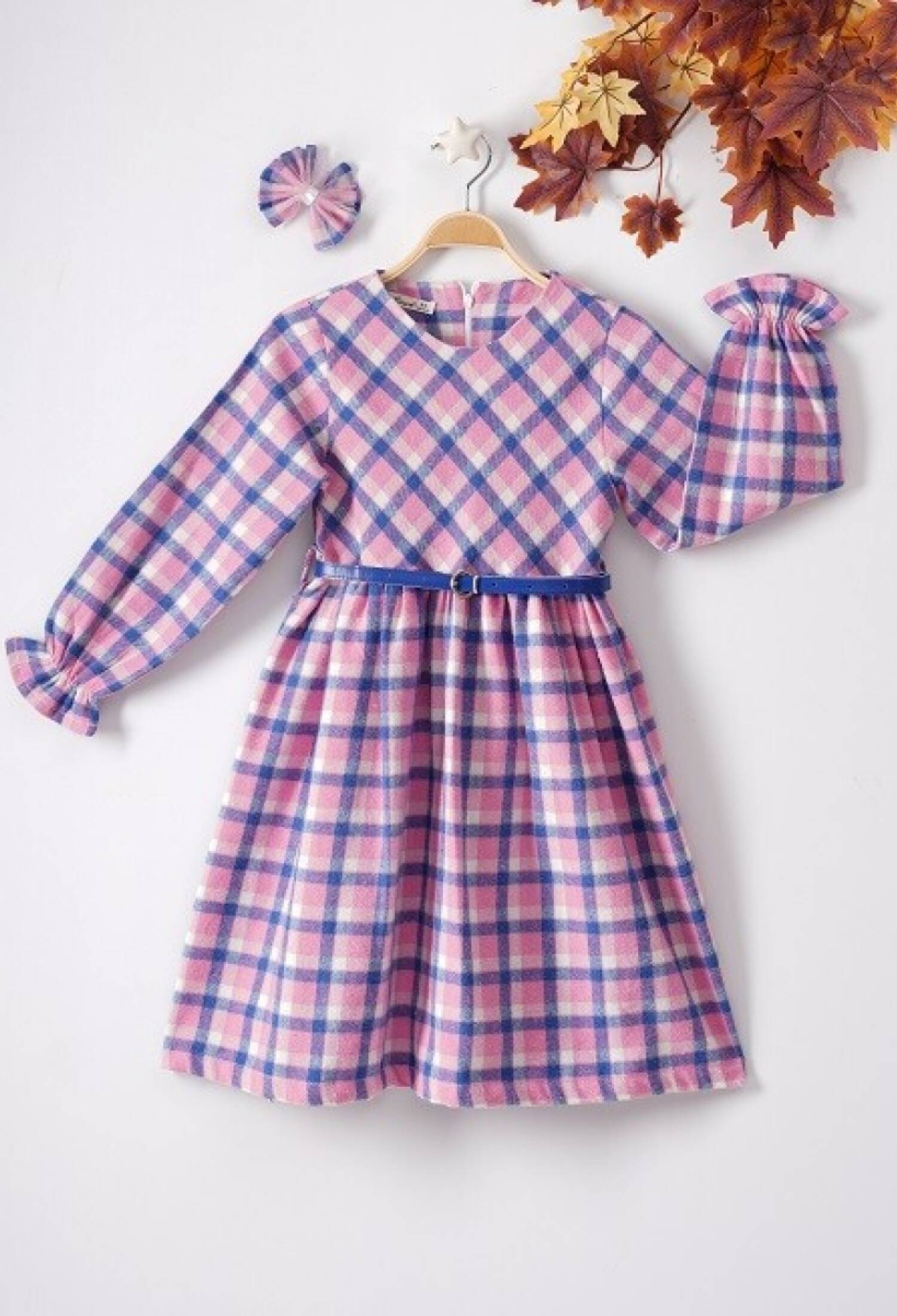 Plaid Dress with Hair Clip