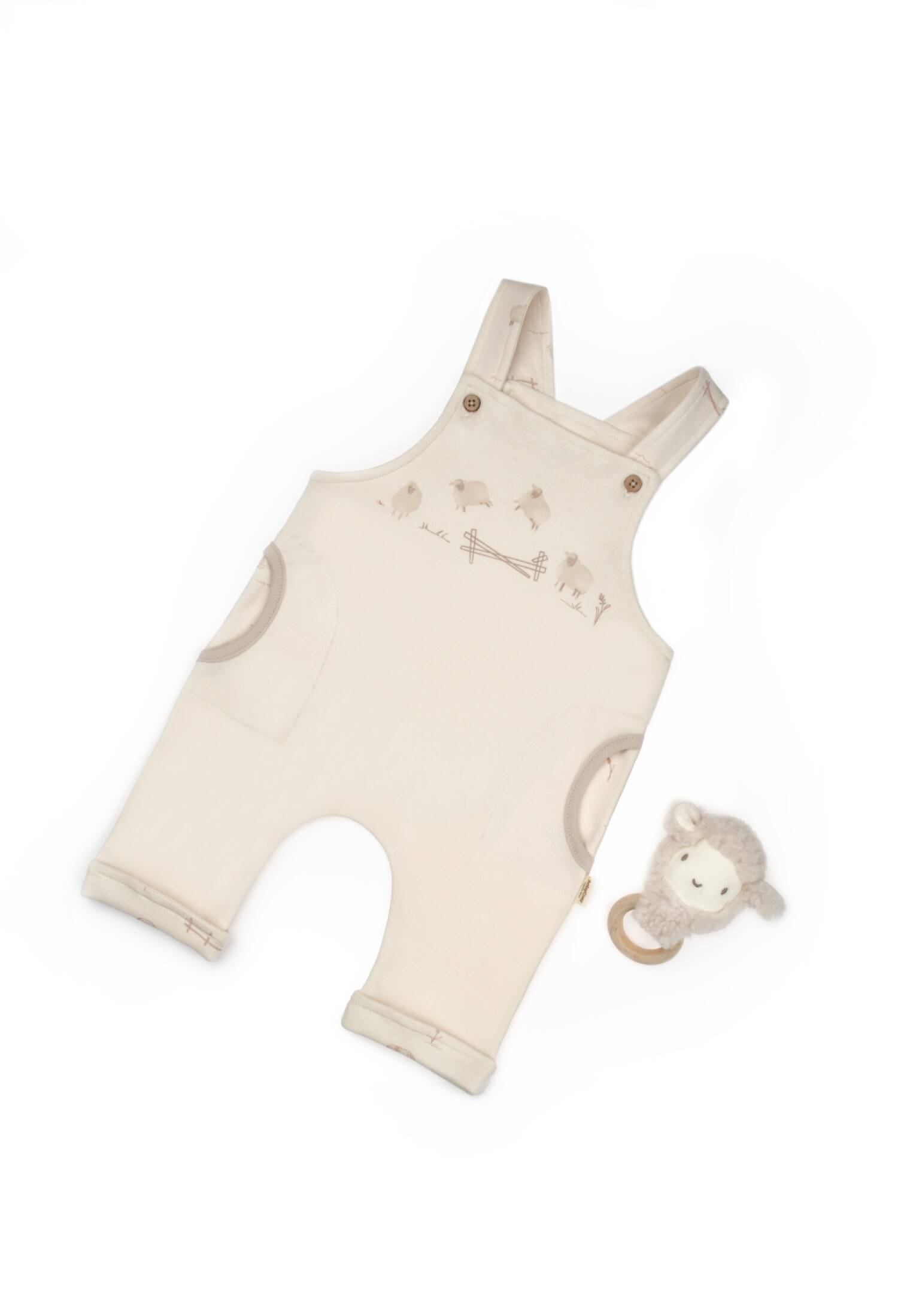 Beige Baby Romper with Sheep Print - 15771