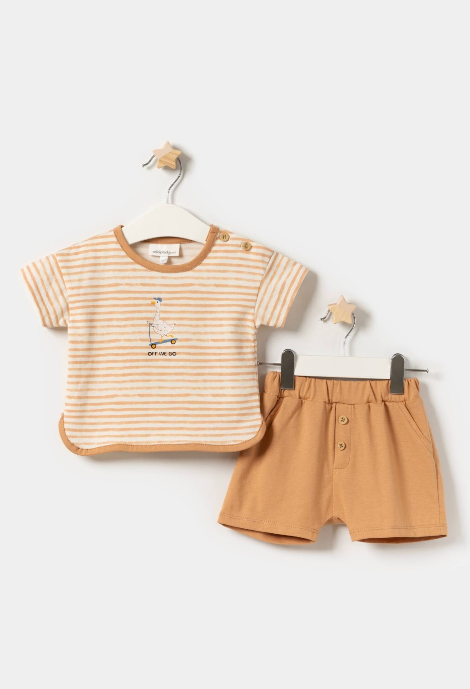 Striped Printed T-Shirt and Buttoned Shorts Baby Boy Two-Piece Set (6/9-18/24 Months) - 25215 - Brand: Miniloox - Kids & Bby Clothes From Peralane Kids Turkey