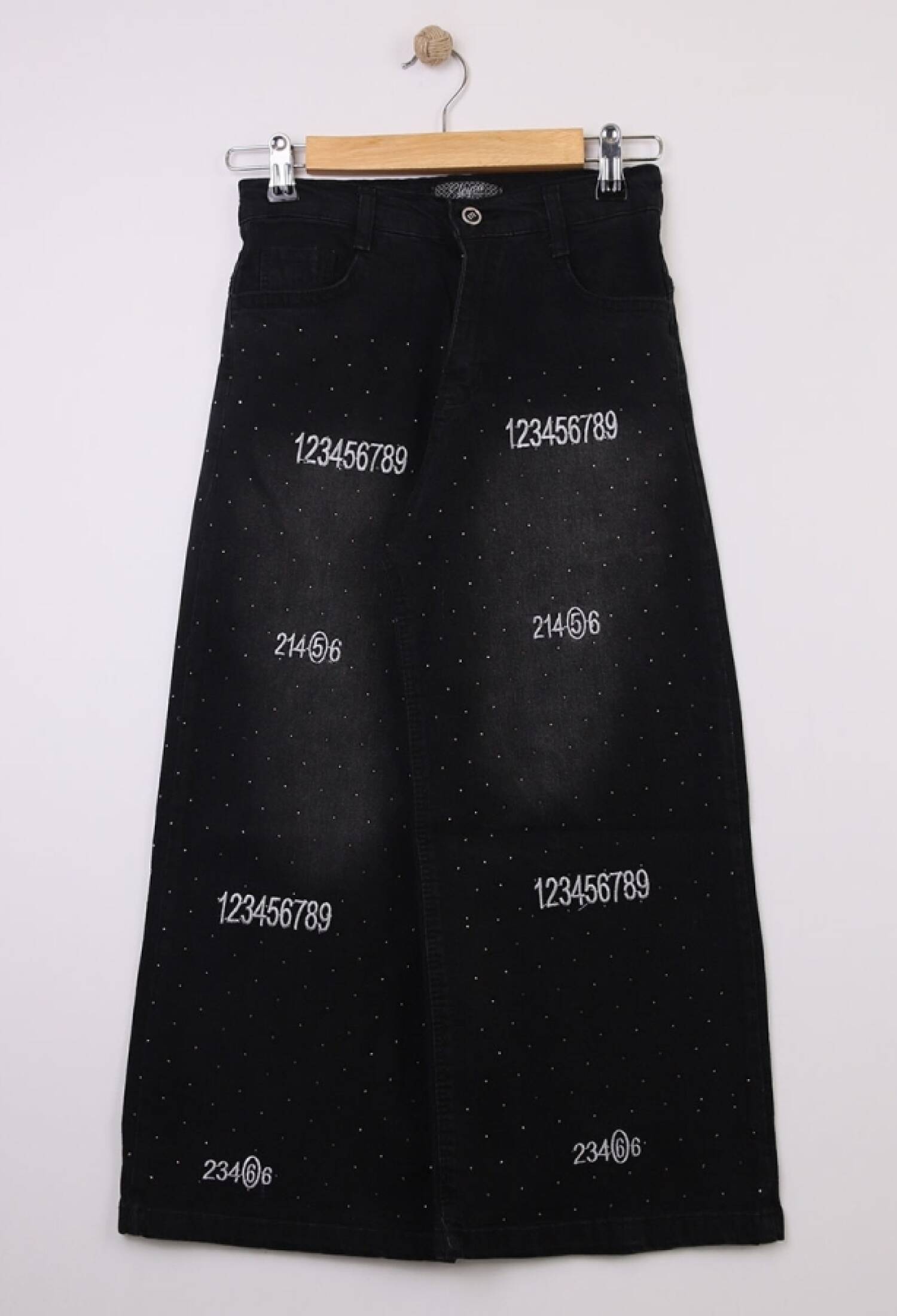 Stone Detail 1234 Printed Girls' Denim Pants