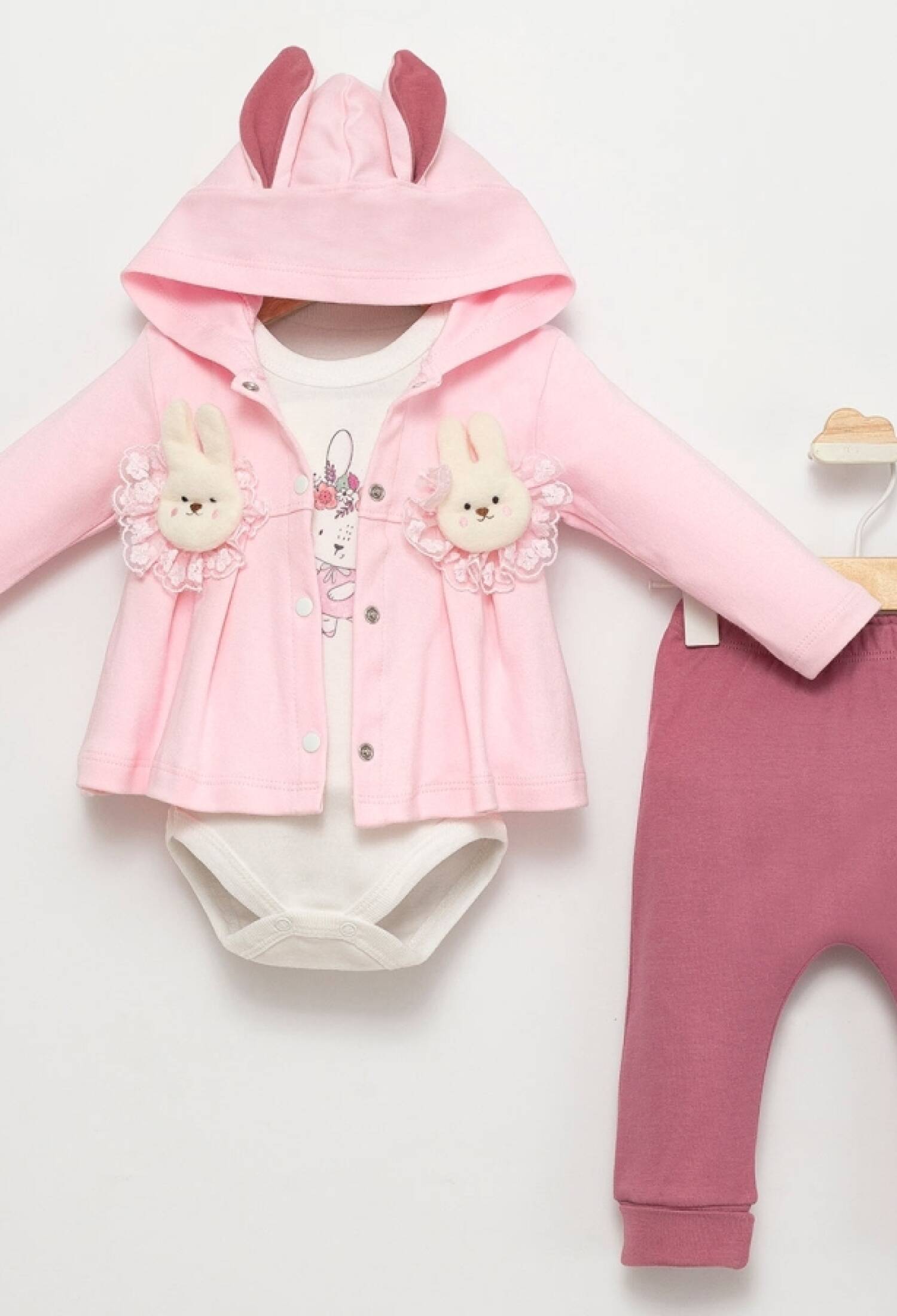 Tavşan Nakışlı 3lü Kız Bebe Takım - Brand: AGUCUK - Kids & Bby Clothes From Peralane Kids Turkey