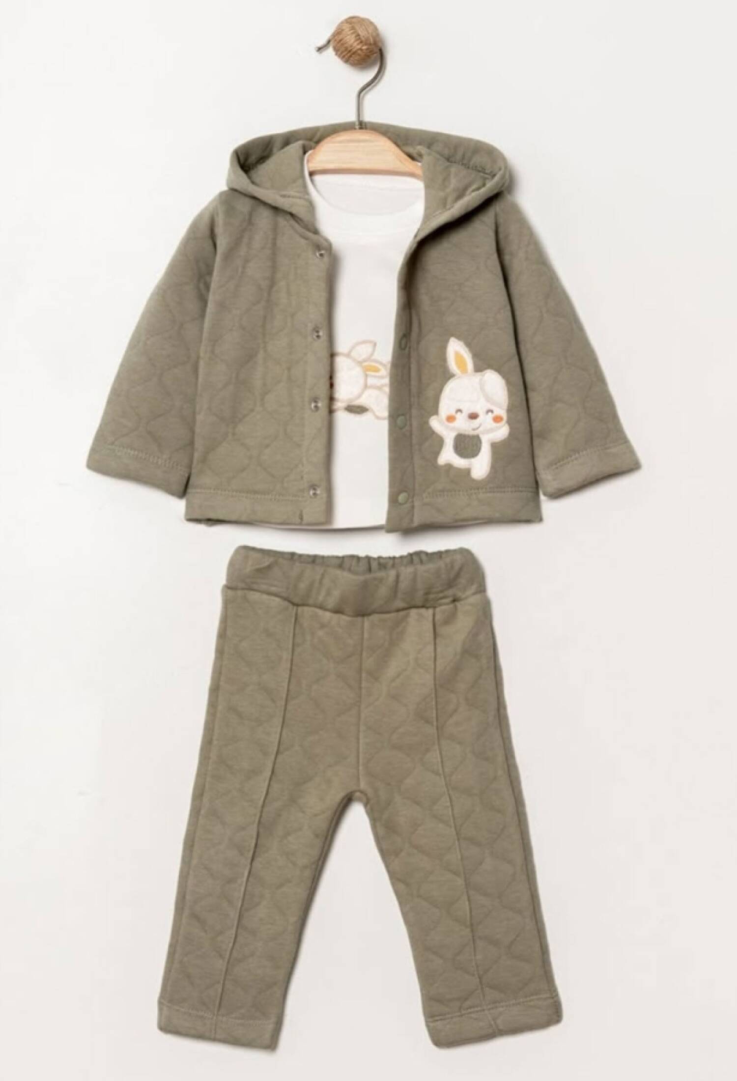 Tavşan Nakışlı Ceketli Üçlü Erkek Bebe Takım - Brand: ELCİ BABY - Kids & Bby Clothes From Peralane Kids Turkey