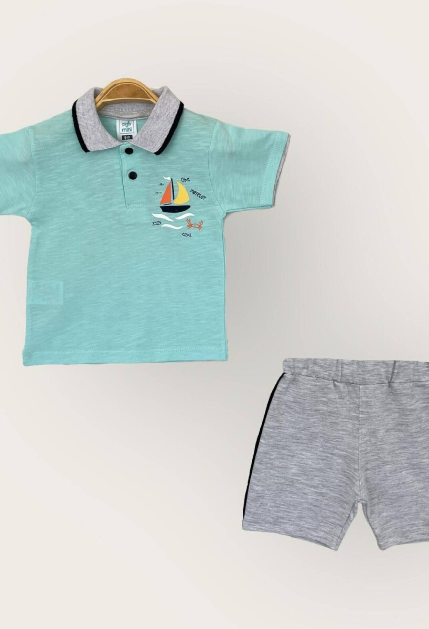 Baby Boy 2-Piece Polo Shirt and Shorts Set 1-4 Years Algiy Mini 2047-3551TK