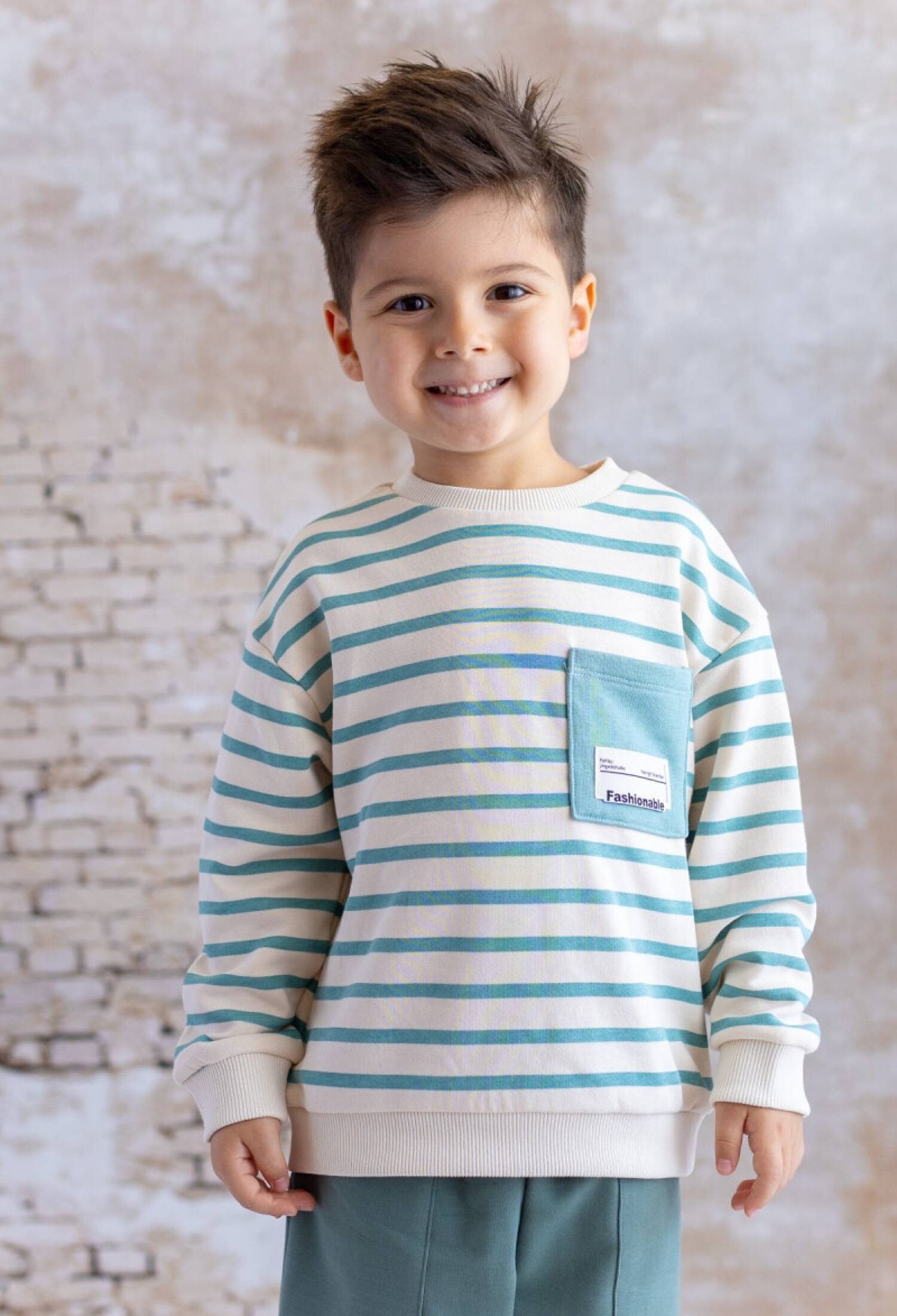 Boys' Striped Sweatshirt with Pocket Detail, Ages 1-12, Zeyland 1070-252Z3ESC61_MINT