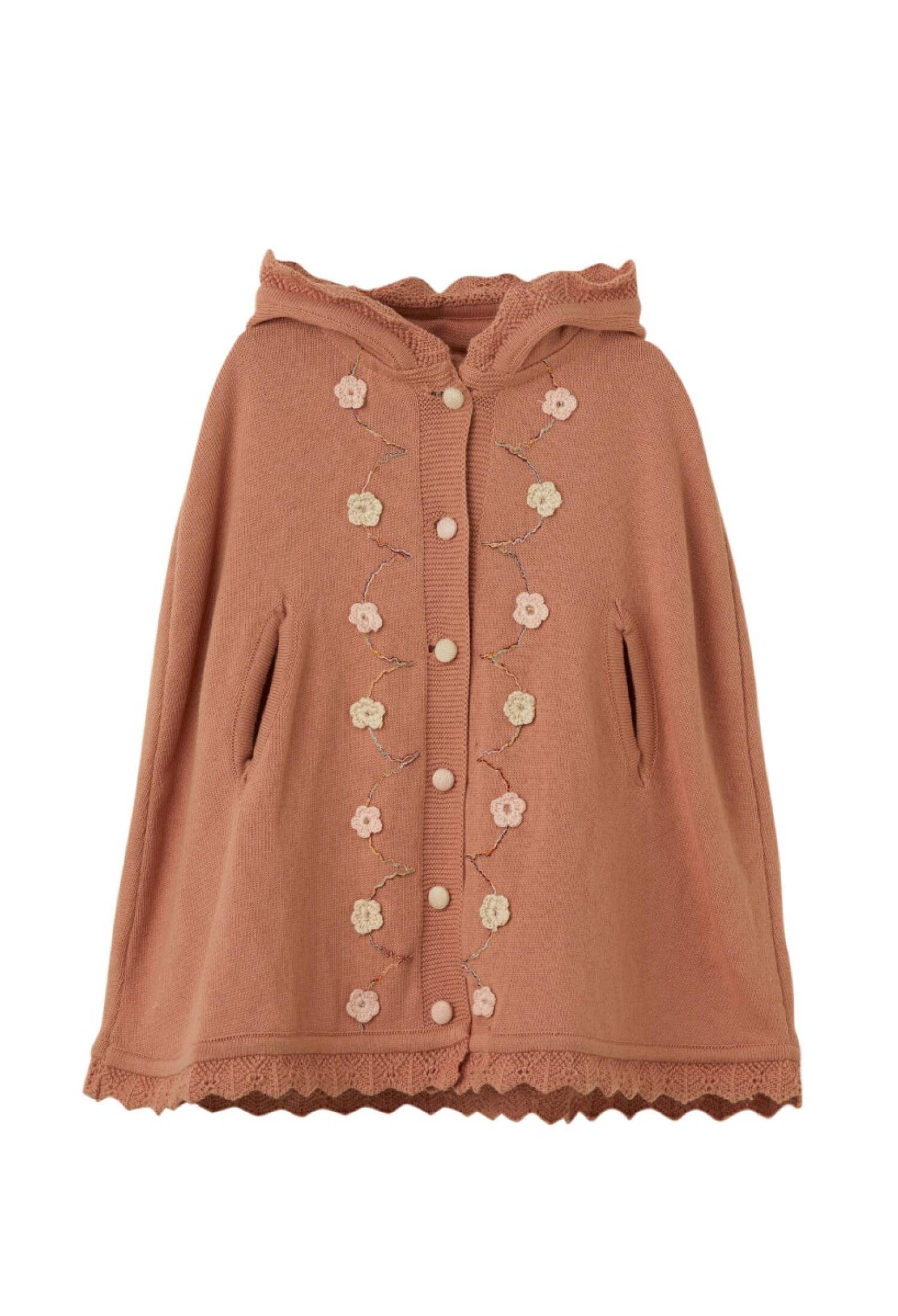 Baby Girl Organic Cotton Poncho with Floral Detail 6-36M Uluda? Triko 1061-21167